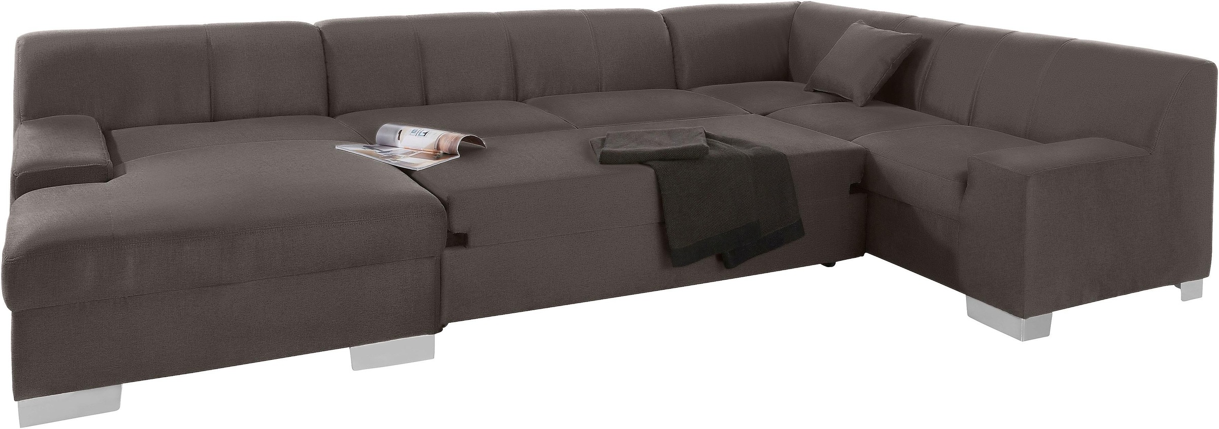 DOMO collection Wohnlandschaft »Bero, elegant und zeitlos, flache Armlehnen, U-Form«, fester Sitzkomfort, wahlweise mit Bettfunktion