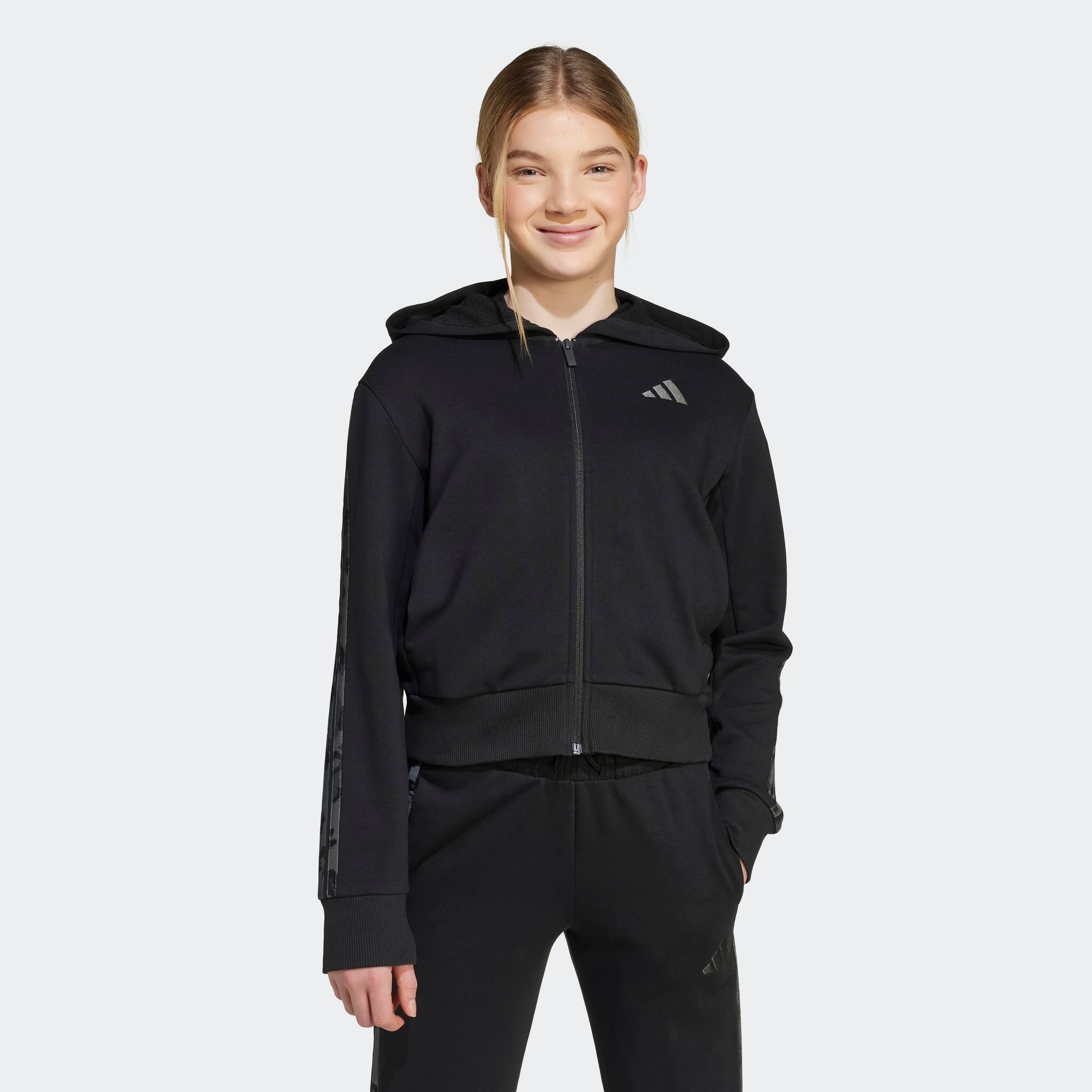Image of adidas Sportswear Kapuzensweatshirt "ADIDAS GIRLS 3-STREIFEN MIT ANIMALPRINT AUS FRENCH TERRY FÜR KINDER U", für Kinder, mit 3-Streifen im Animalprint, sportlicher Stil