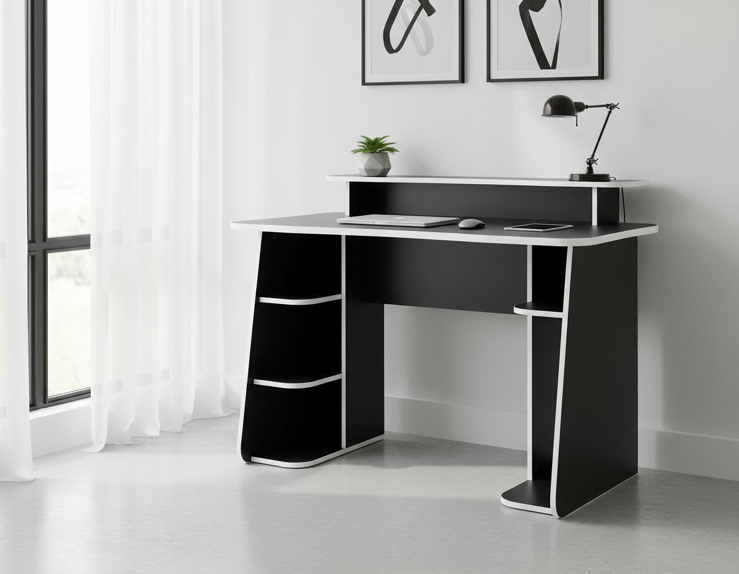 GOODproduct Table de gaming »GAME, Computertisch, Schreibtisch, Towerfach, Monitoraufsatz,« ergonomisch geschwungene Tischplatte, Breite 120 oder 150 cm