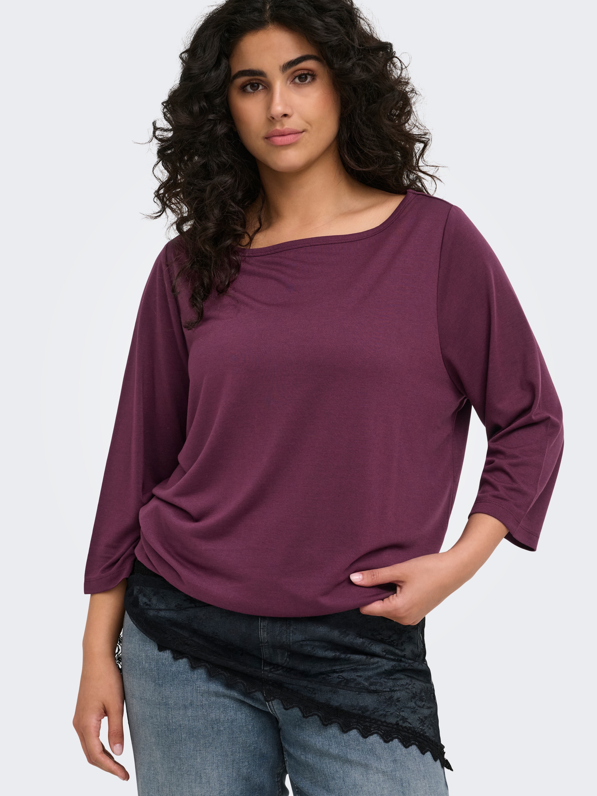ONLY CARMAKOMA T-shirt à manches 3/4 »CARCARLINNE 3/4 BOATNECK TOP JRS« mélange de matériaux, coupe normale