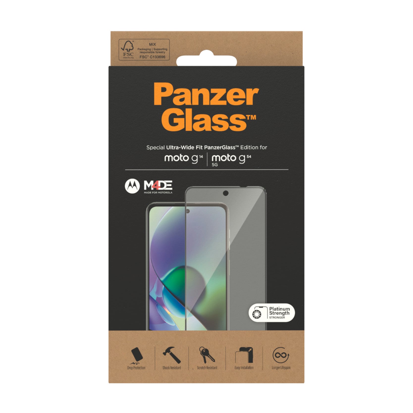 PanzerGlass Displayschutzglas »Ultra-Wide Fit Screen Protector«, für Motorola G14-Motorola G54 5G, Displayschutzfolie, Schutzfolie, Bildschirmschutz, kratz- & stossfest