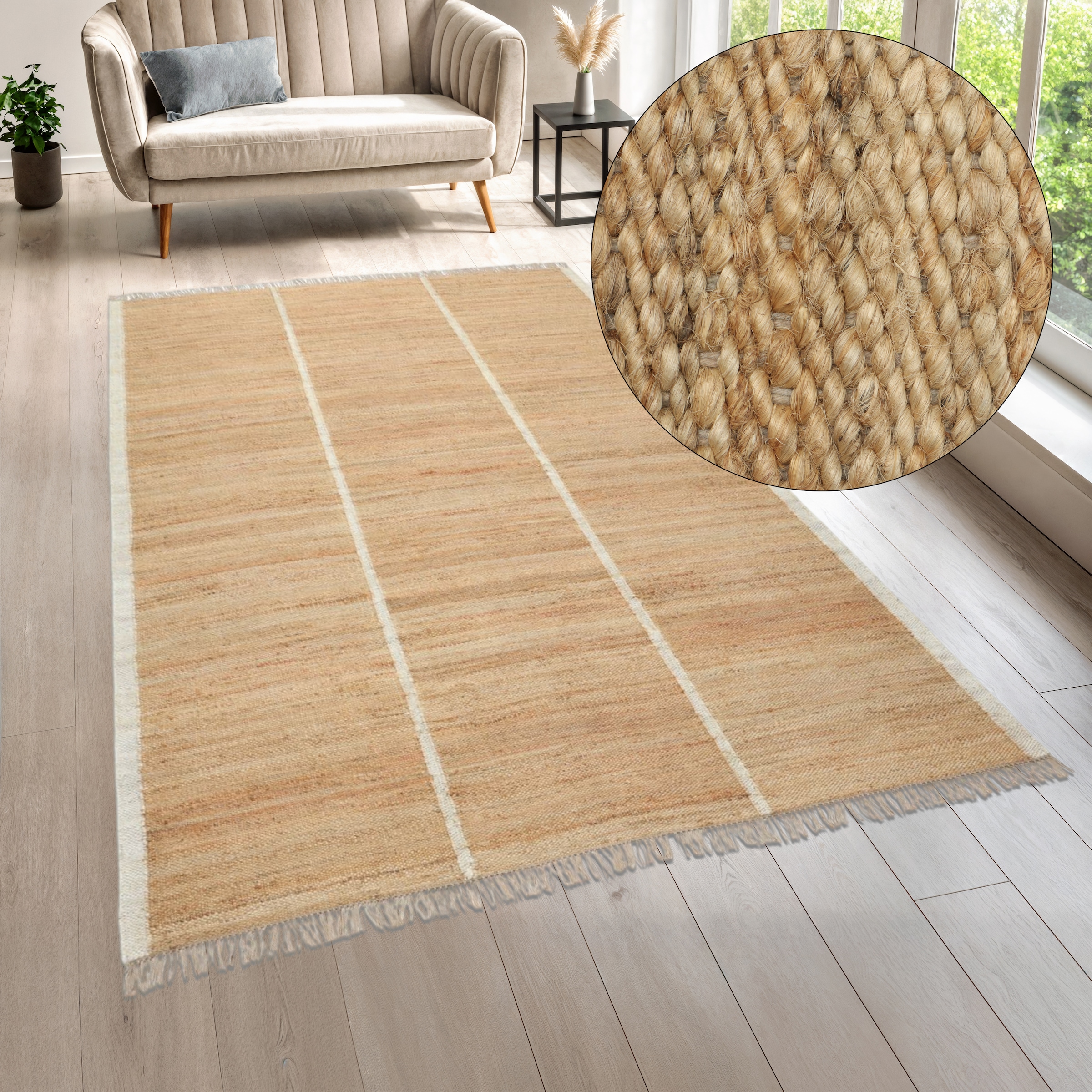 Image of LeGer Home by Lena Gercke Teppich "Lenia, handgewebt, Jute" rechteckig 10 mm Höhe mit Fransen, Teppich, Wohnzimmer, Schlafzimmer, Esszimmer
