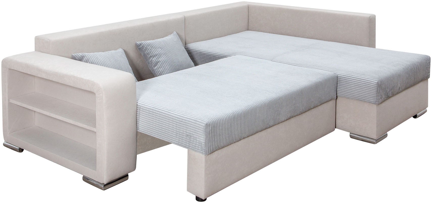 COLLECTION AB Canapé d'angle »John L-Form, B: 226 cm« fonction couchage, coffre à linge, élément de rangement, lumière et 2 coussins décoratifs