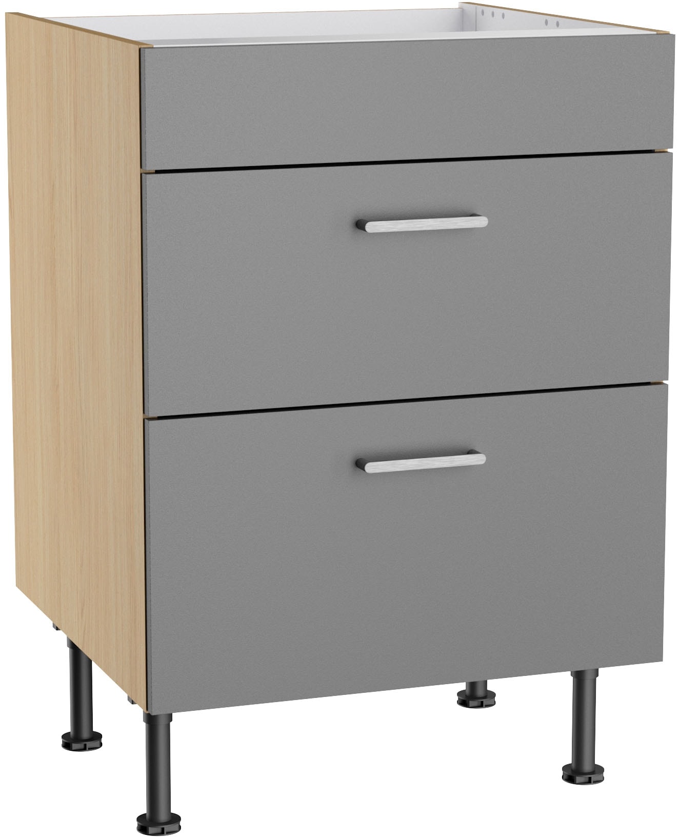 Image of KOCHSTATION Kochfeldumbauschrank "KS-Lucy" Breite 60 cm, mit 2 Auszügen, Soft-Close, höhenverstellbare Füsse