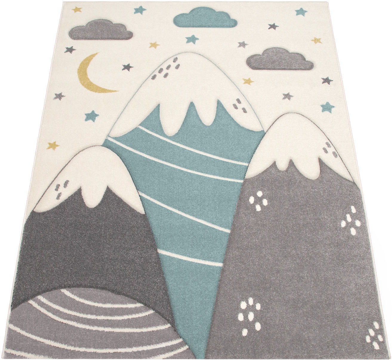 Image of Paco Home Kinderteppich »Cosmo 707«, rechteckig, 13 mm Höhe, 3D-Design, niedliches Motiv Berge & Sterne, Pastell-Farben, Kinderzimmer bei Ackermann Versand Schweiz