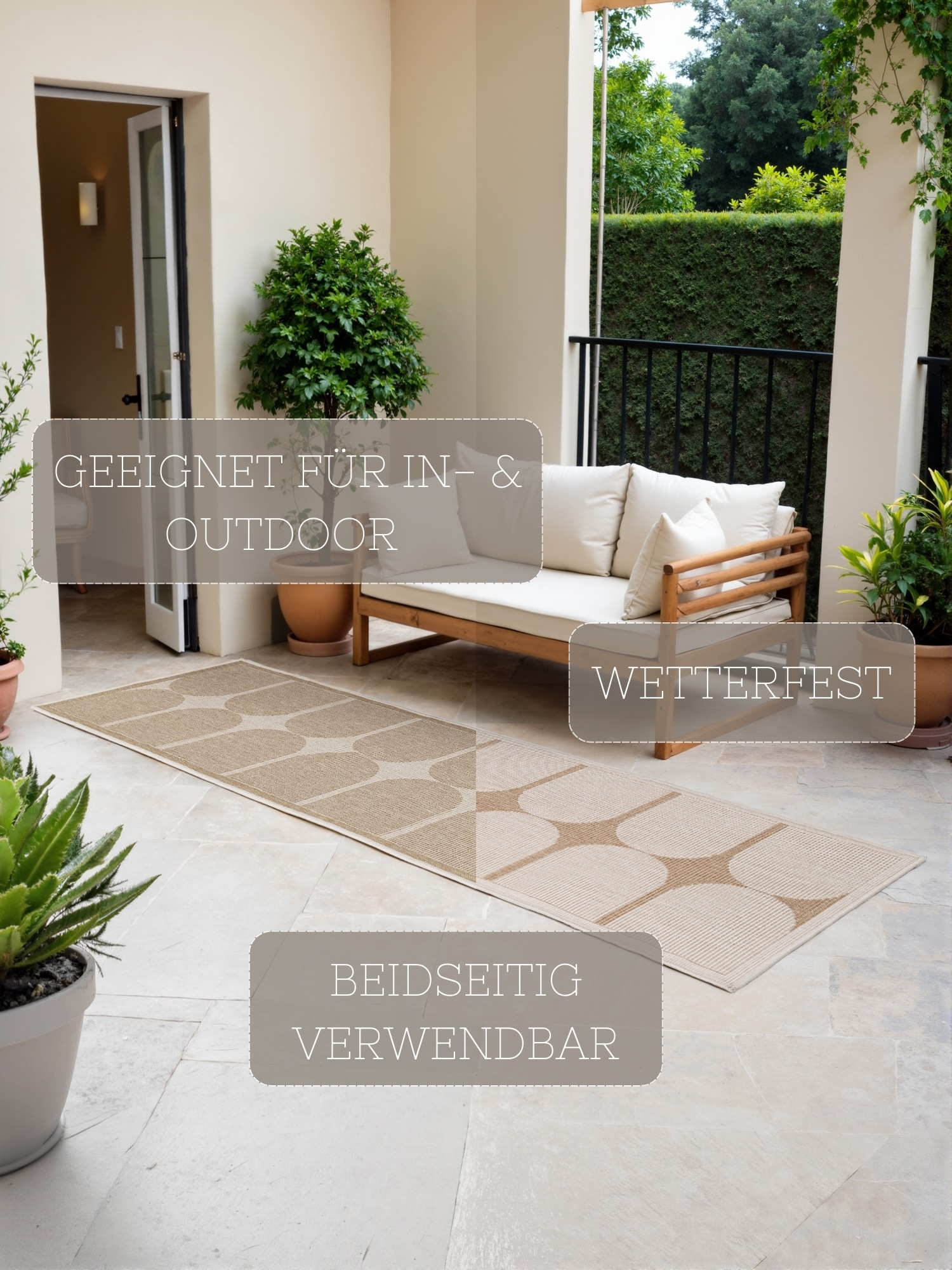 HANSE Home Outdoorteppich »Bowen Wendeteppich«, rechteckig, 5 mm Höhe, Läufer, In und Outdoor, Flachgewebe, wetterfest, pflegeleicht, robust