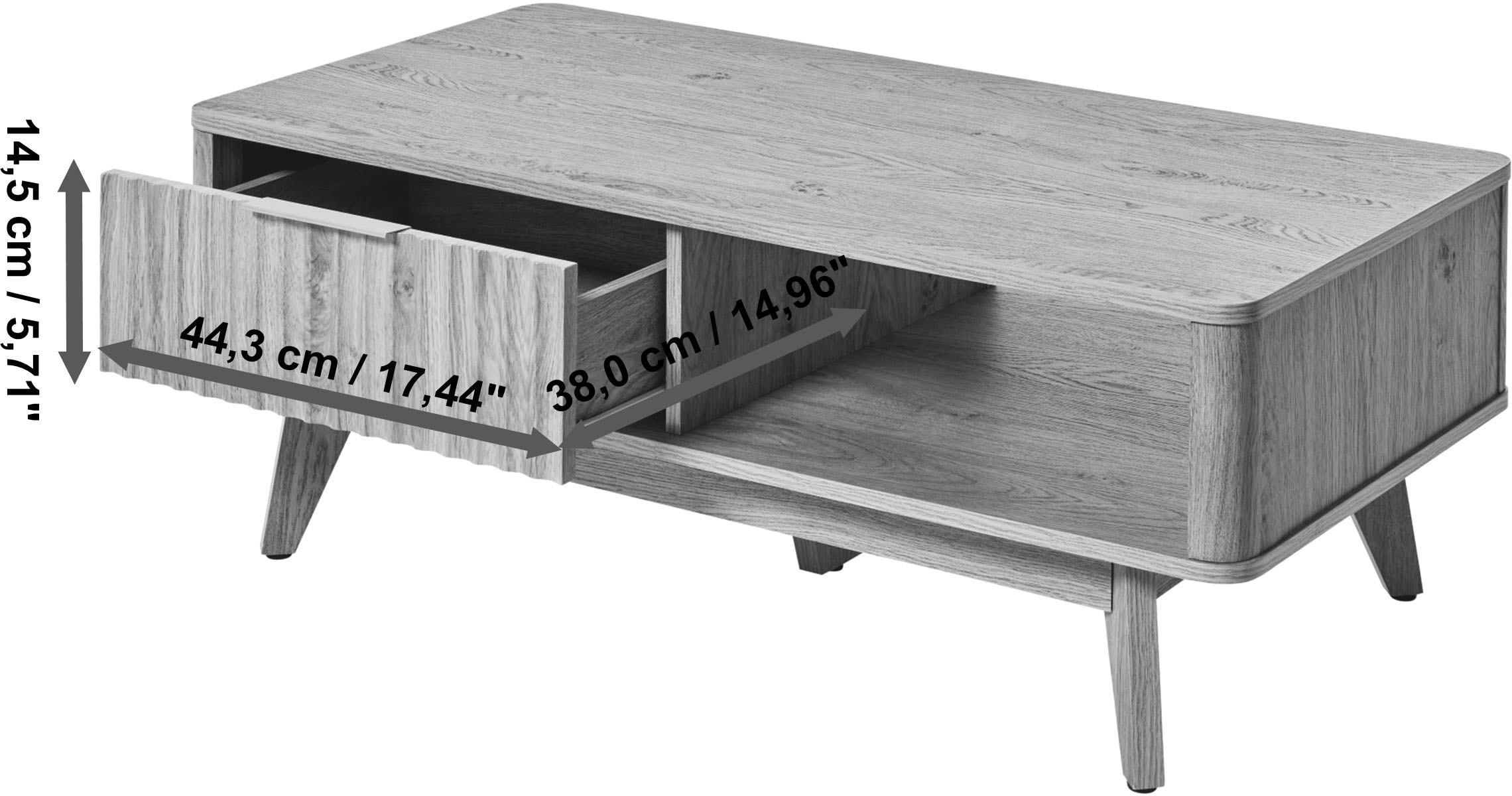 Jahnke Couchtisch »WAVE COFFEE SK« 1 Stk. tlg. Couchtisch, Retro-Stil, Stauraum, Fronten in raffiniertem Wellendesign