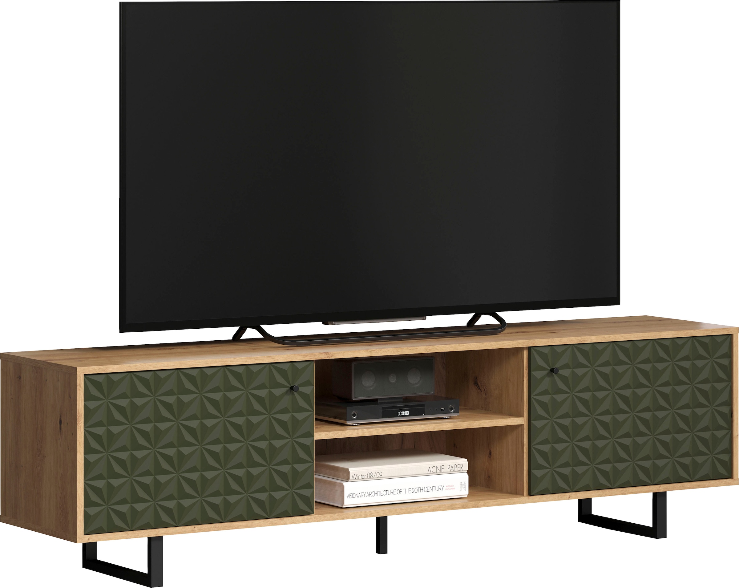 Places of Style TV-Board »Ferretti«, TV-Tisch mit besonderer Fräsung - Füsse und Griffe aus Metall