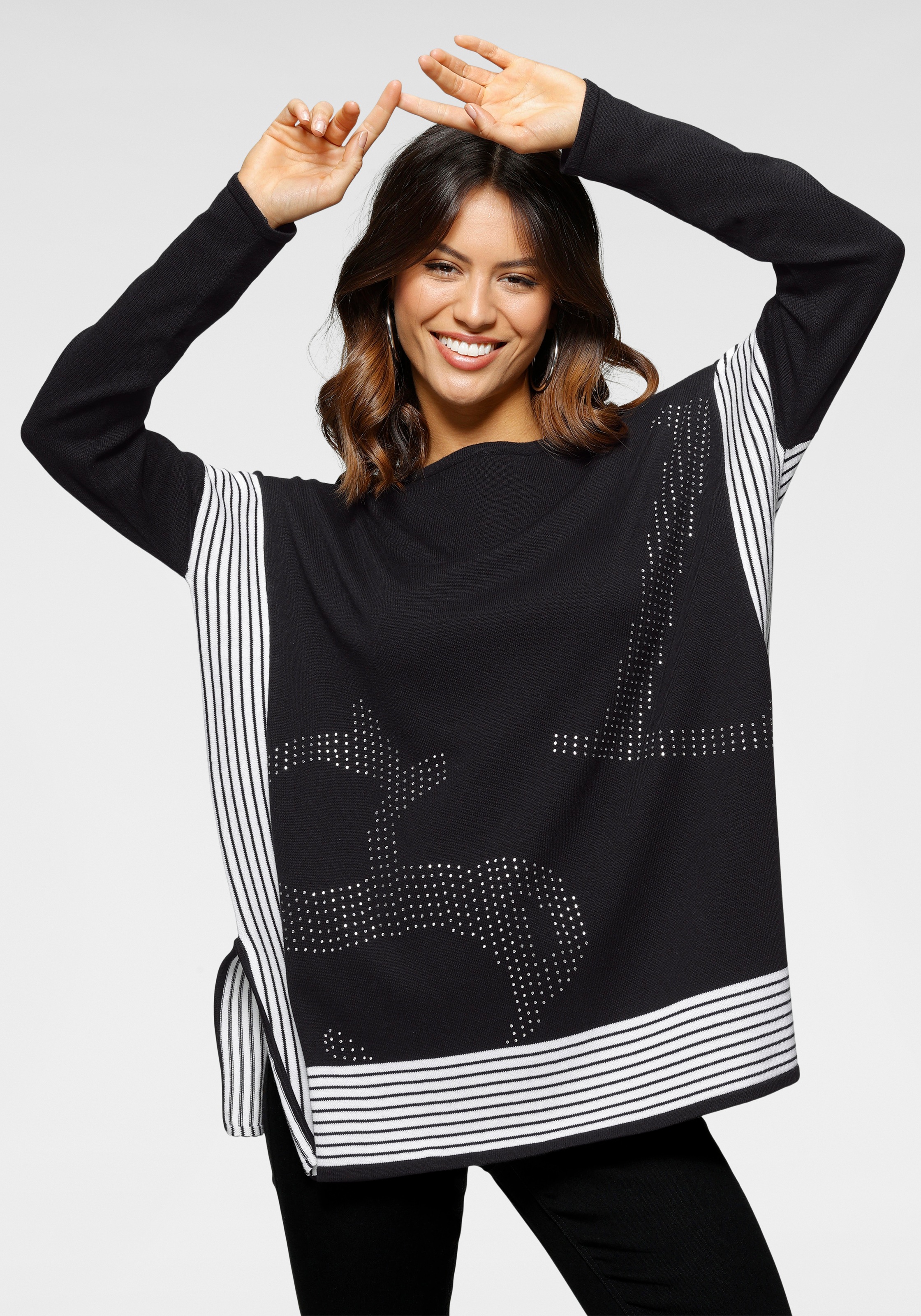 Image of Laura Scott Rundhalspullover, mit Glitzersteinen und Streifen bei Ackermann Versand Schweiz
