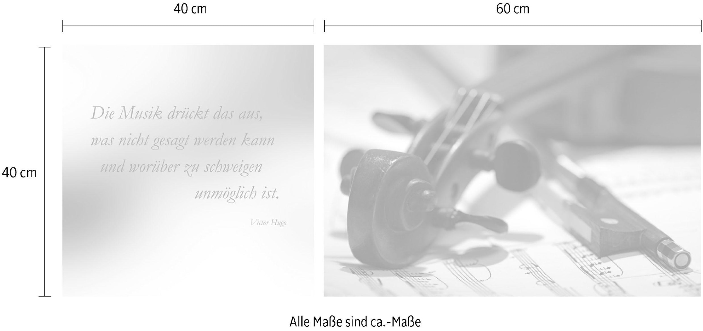 queence Tableau sur toile »Musik« Set,  Premium-Leinwandstoff, Handarbeit aus Deutschland, Zitat, 2er Set
