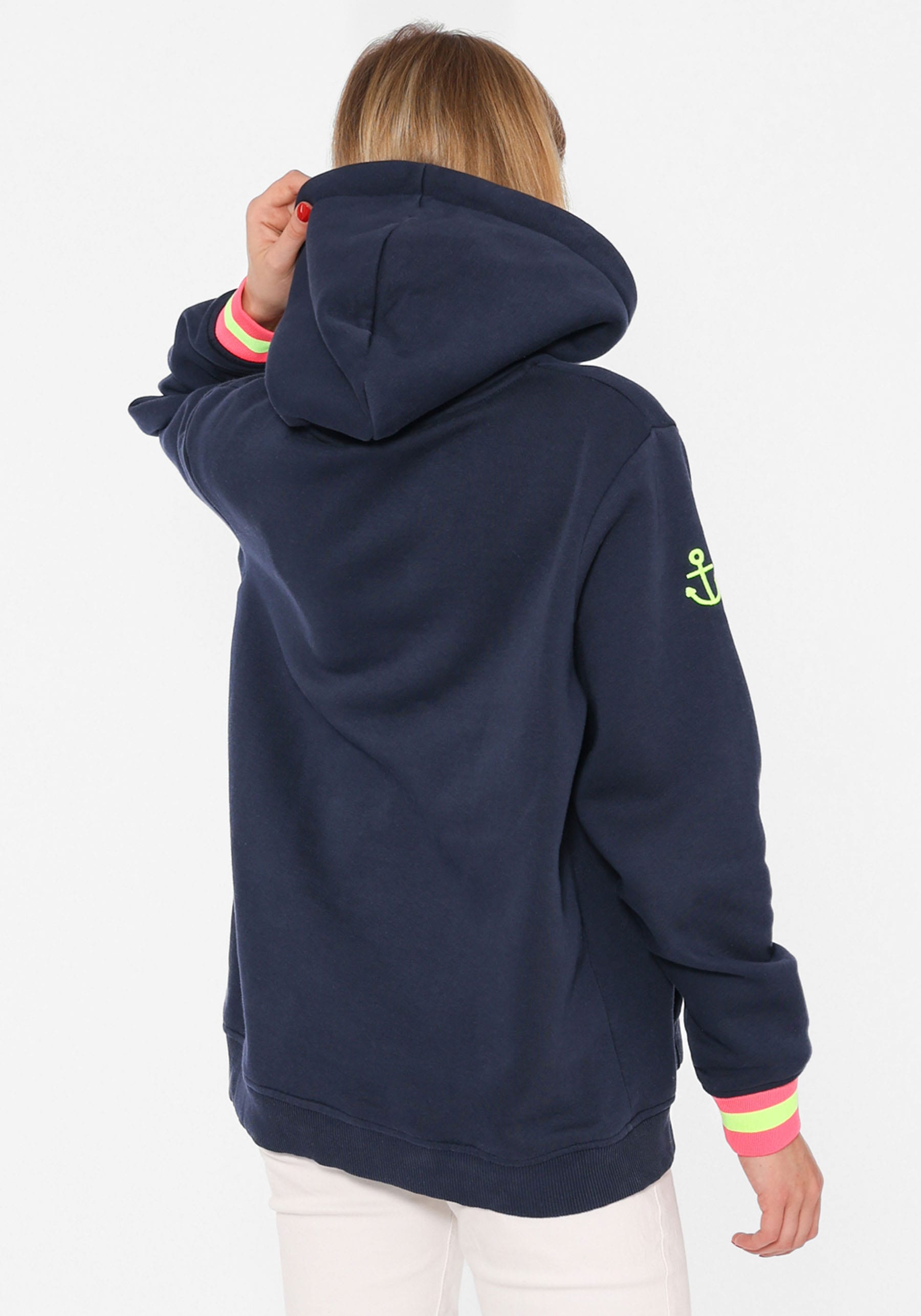 Zwillingsherz Hoodie, Langarm, Kapuze, Neon-Details, Kordelzug, Frontprint, Kängurutasche