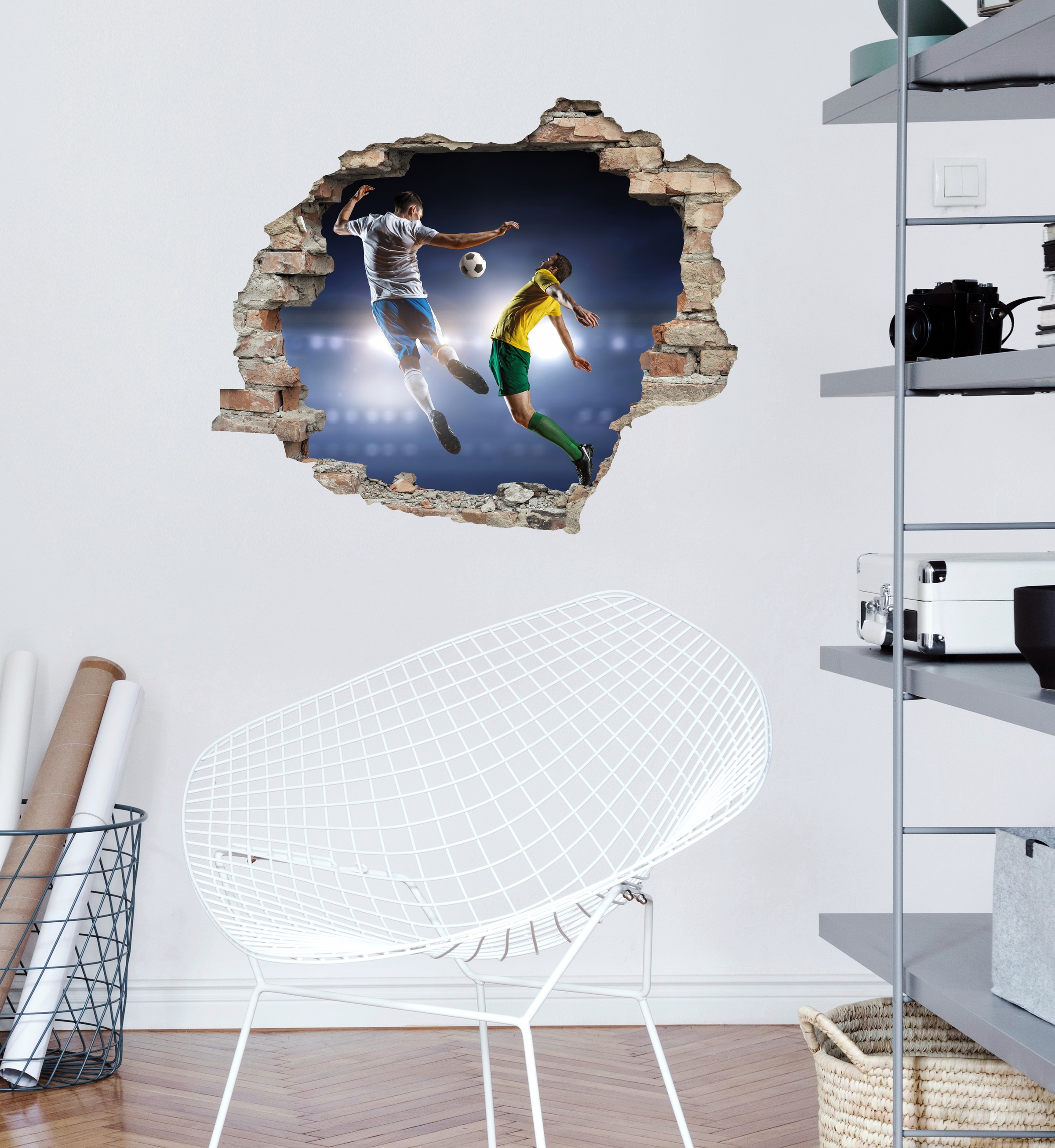 queence Wandtattoo »Fussball«, (1 St.), Wandsticker, Wandbild, selbstklebend, 3D, Wanddurchbruch