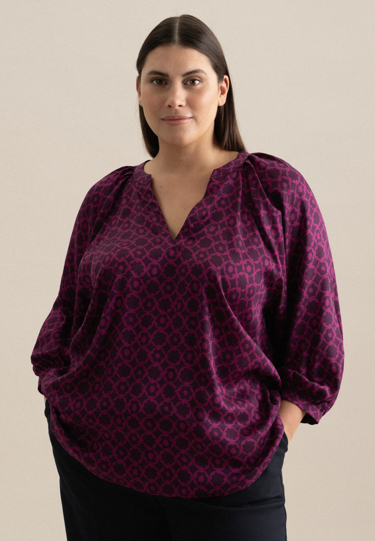 Shirtbluse »Schwarze Rose«, 3/4-Arm Rundhals Druck