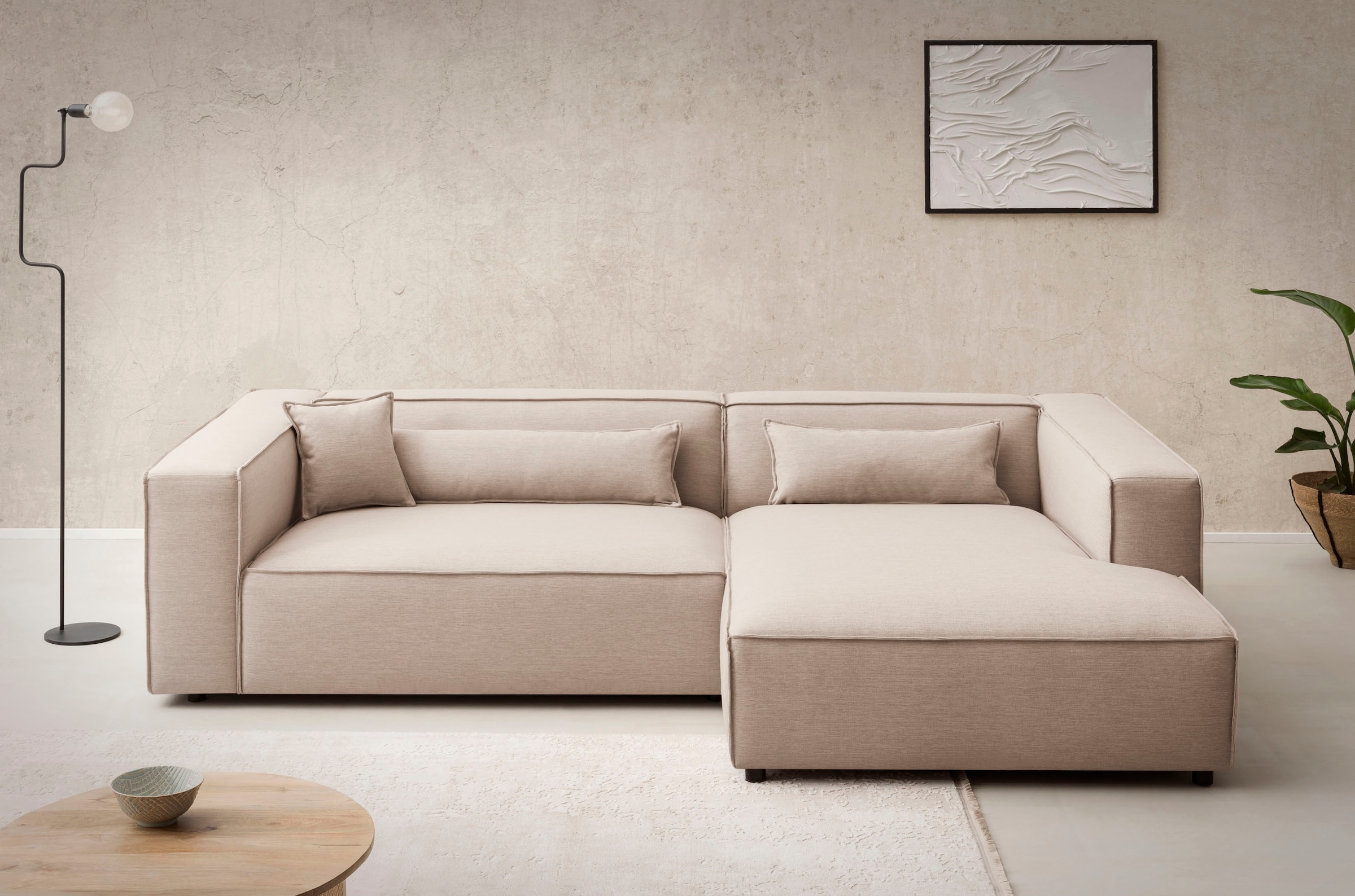 LeGer Home by Lena Gercke Ecksofa »PIARA XXL, Big-Sofa in Cord oder Leinenoptik, L-Form, mit Kedernaht«, wahlweise Ottomane rechts/links, schwarze Füsse, extra tiefe Sitzfläche