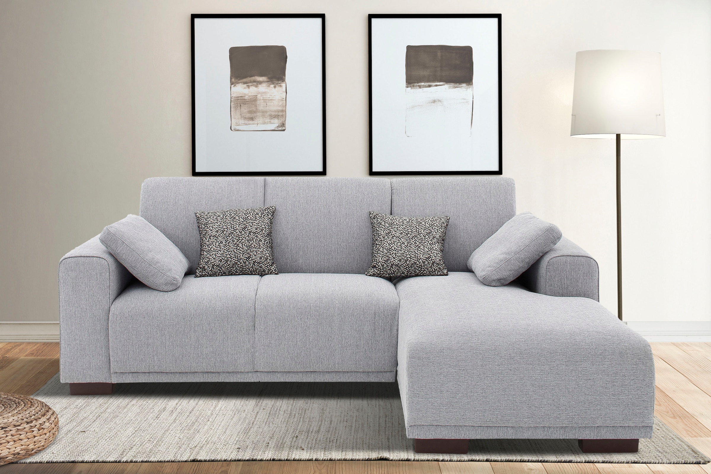 Home affaire Ecksofa »BORNHOLM L-Form mit Recamiere, Masse B/T/H: 234/162/85 cm«, Recamiere links oder rechts bestellbar, Wellenfederung, inkl. 2 Kissen