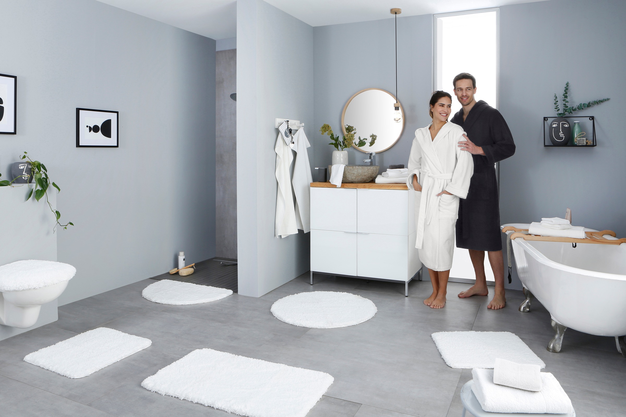 my home Badematte »Sanremo, Badvorleger, Badezimmer Teppich, sehr weich«, rutschhemmend beschichtet, fussbodenheizungsgeeignet-schnell trocknend, Badteppich, unifarben, rechteckig, rund & als 3-tlg. Set erhältlich