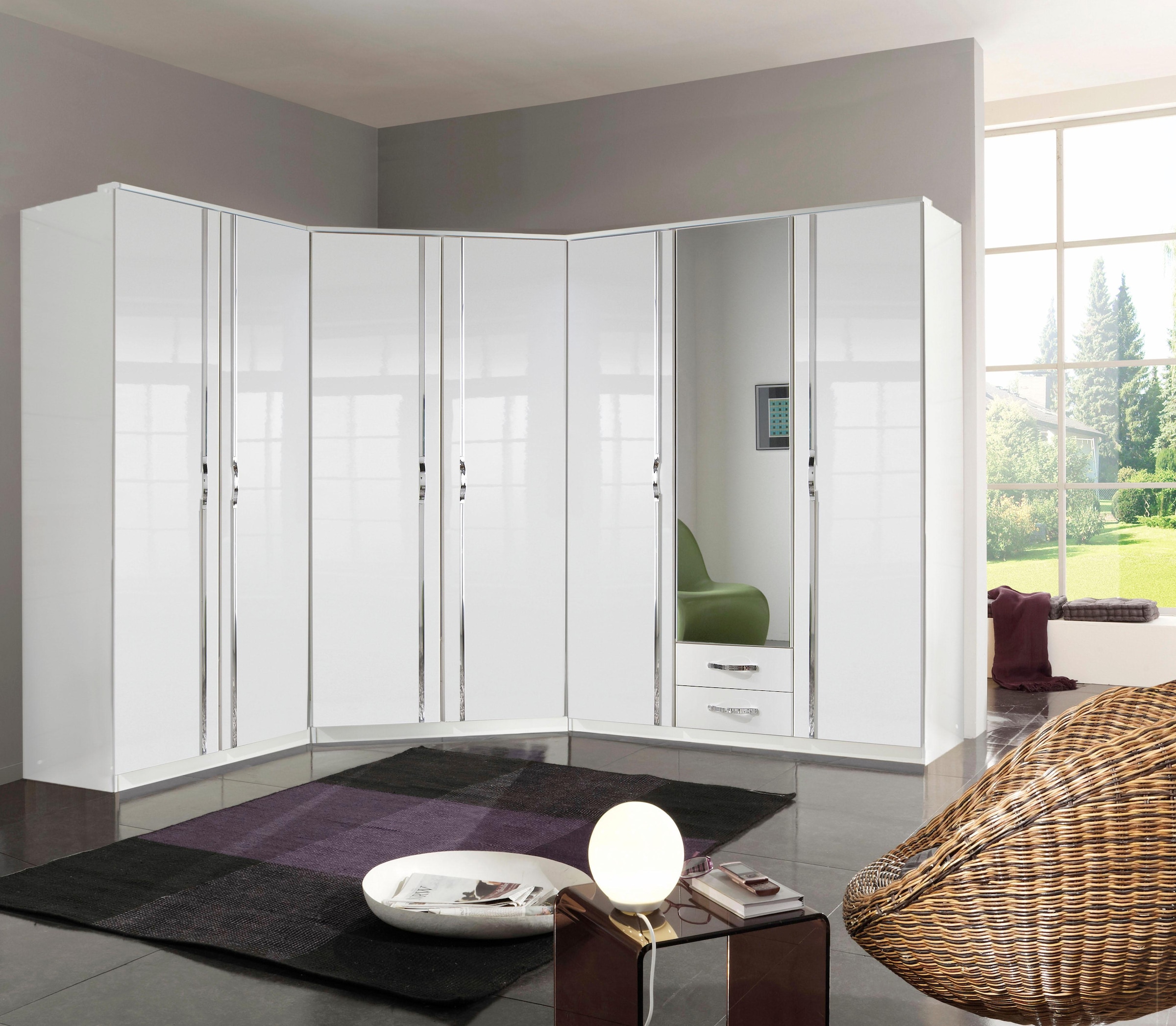 Image of Wimex Drehtürenschrank "Tromo" mit Hochglanz-Fronten, chromfarbene Leisten und Griffe, 90cm breit