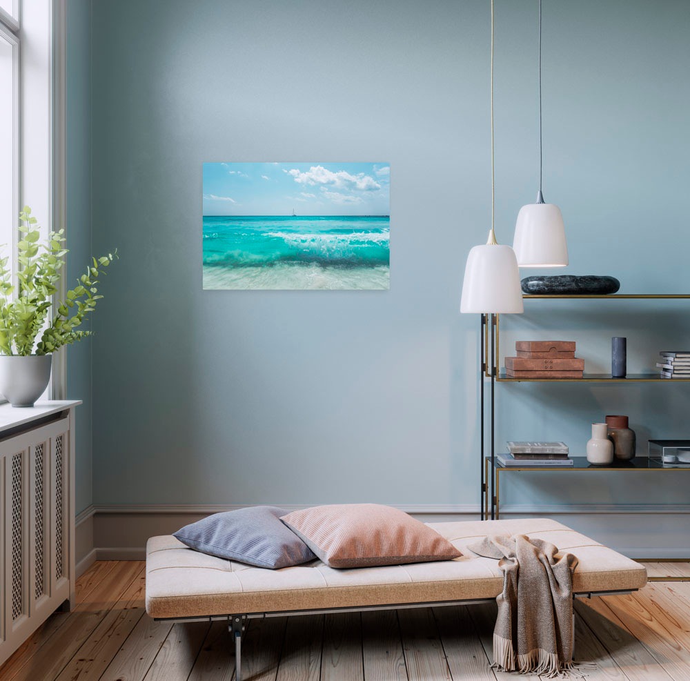 Image of Komar Leinwandbild "Coastline - Grösse 60 x 40 cm" Baum Berge Blumen Blätter Foto Jahreszeiten Landschaft Meer Natur Palmen Strand Packung, 1 Stk. tlg. Keilrahmenbild mi Echtholzrahmen