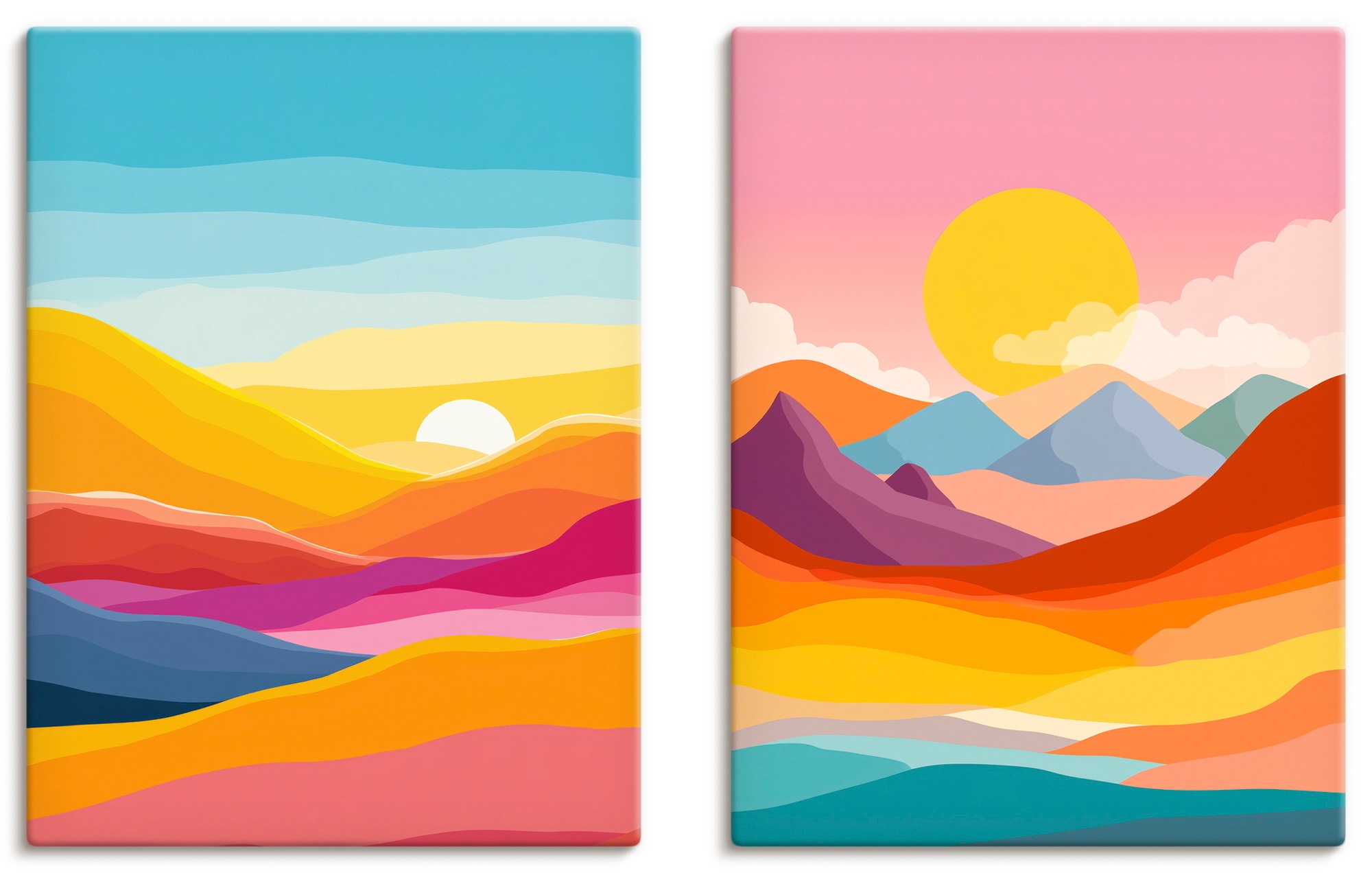 Image of GOODproduct Wandbild "Retro Landschaft I und II" Bilder vom Sonnenuntergang & -aufgang 2 Stk. tlg. als Poster oder Leinwandbilder Set