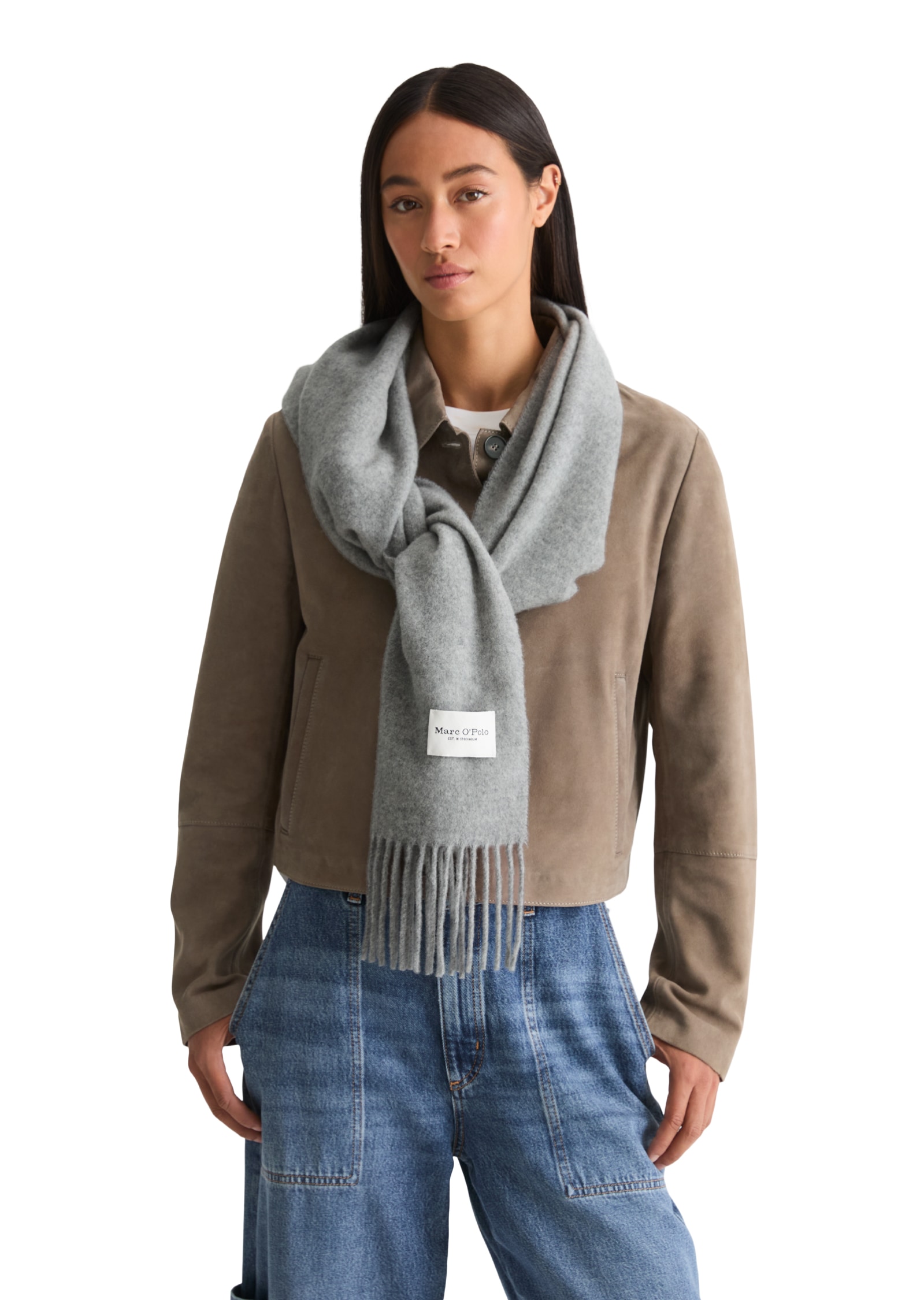 Marc O'Polo Écharpe en laine en laine avec longues franges