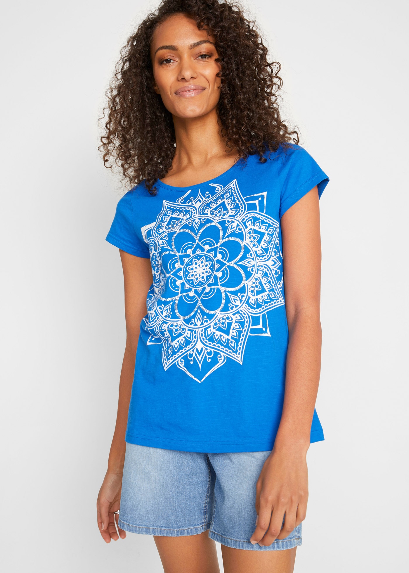 Image of bonprix T-Shirt gerade Passform, Kurzarm, mit dekorativem Druck, aus Baumwolle
