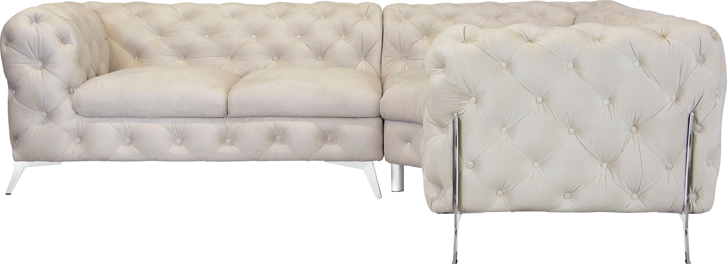 Leonique Chesterfield-Sofa »Amaury L-Form«, Chesterfield-Optik, Breite/Tiefe je 262 cm, Fussfarbe wählbar