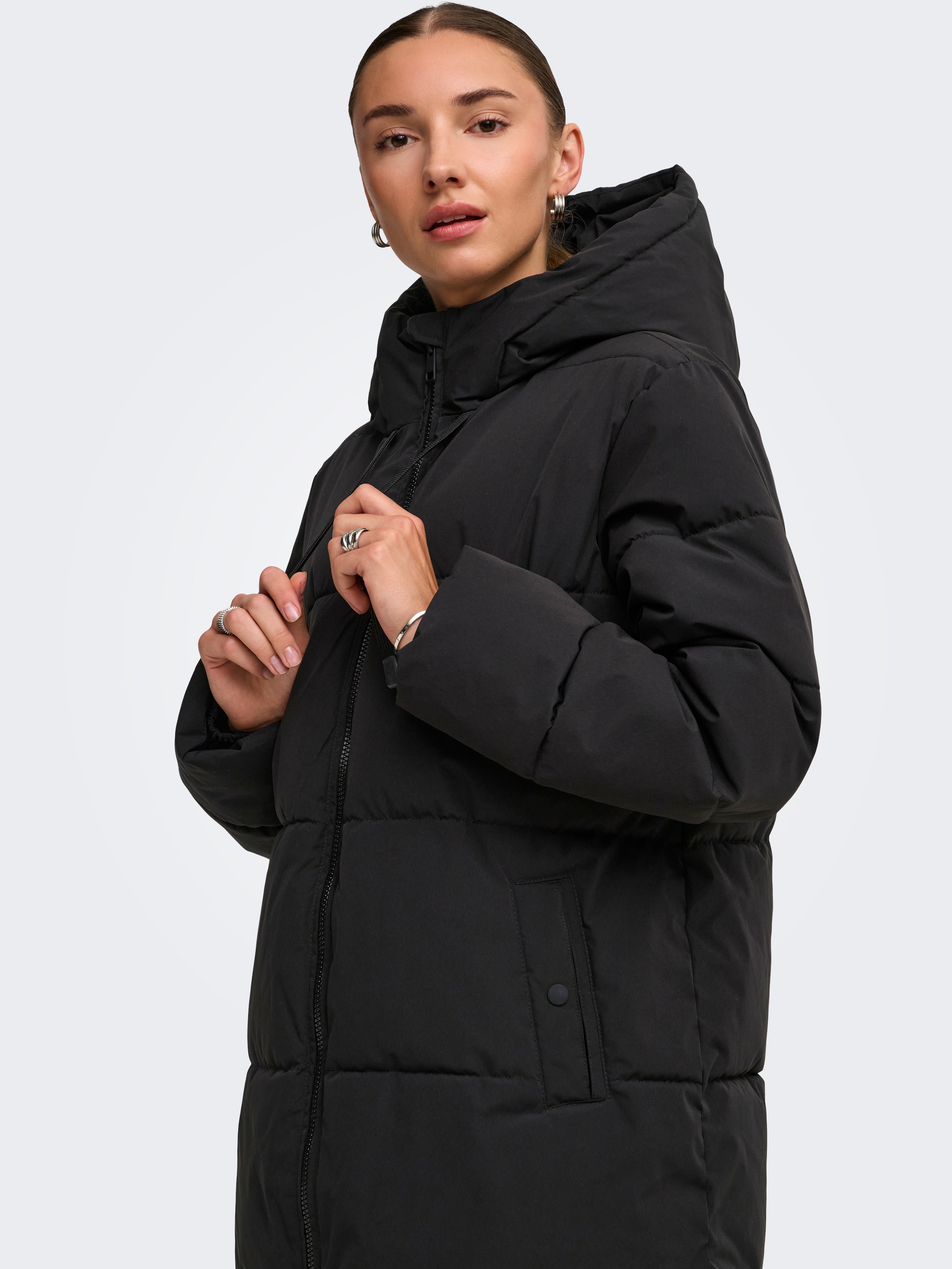 JDY Steppmantel »JDYBLAIR LONG HOOD PUFFER OTW SIJ« Kunstfaser, Kapuze mit Kordelzug