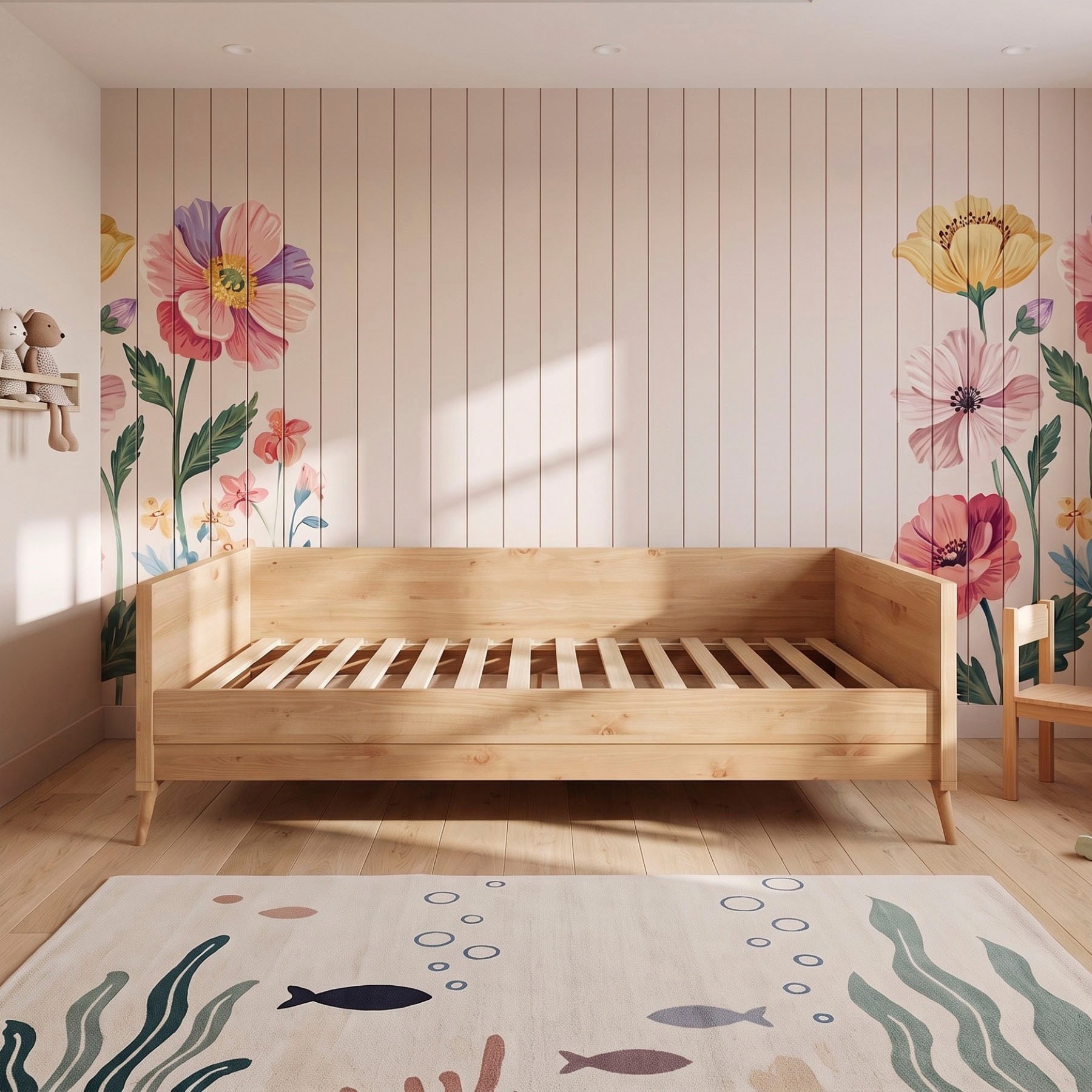 GOODproduct Jugendbett »Ellen« aus massivem Kiefernholz, in 2 verschiedenen Farben, mit Holzfüssen