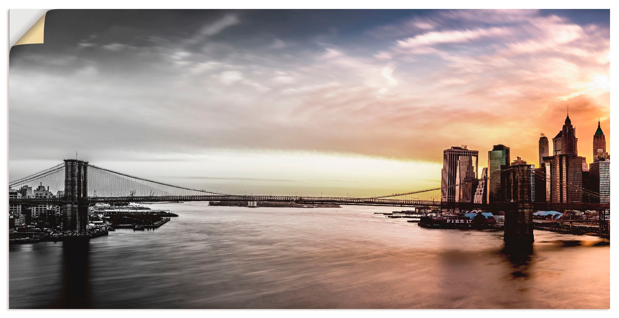 Image of Artland Wandbild »Brooklyn Bridge Panorama«, Amerika, (1 St.), in vielen Grössen & Produktarten - Alubild / Outdoorbild für den Aussenbereich, Leinwandbild, Poster, Wandaufkleber / Wandtattoo auch für Badezimmer geeignet bei Ackermann Versand Schweiz