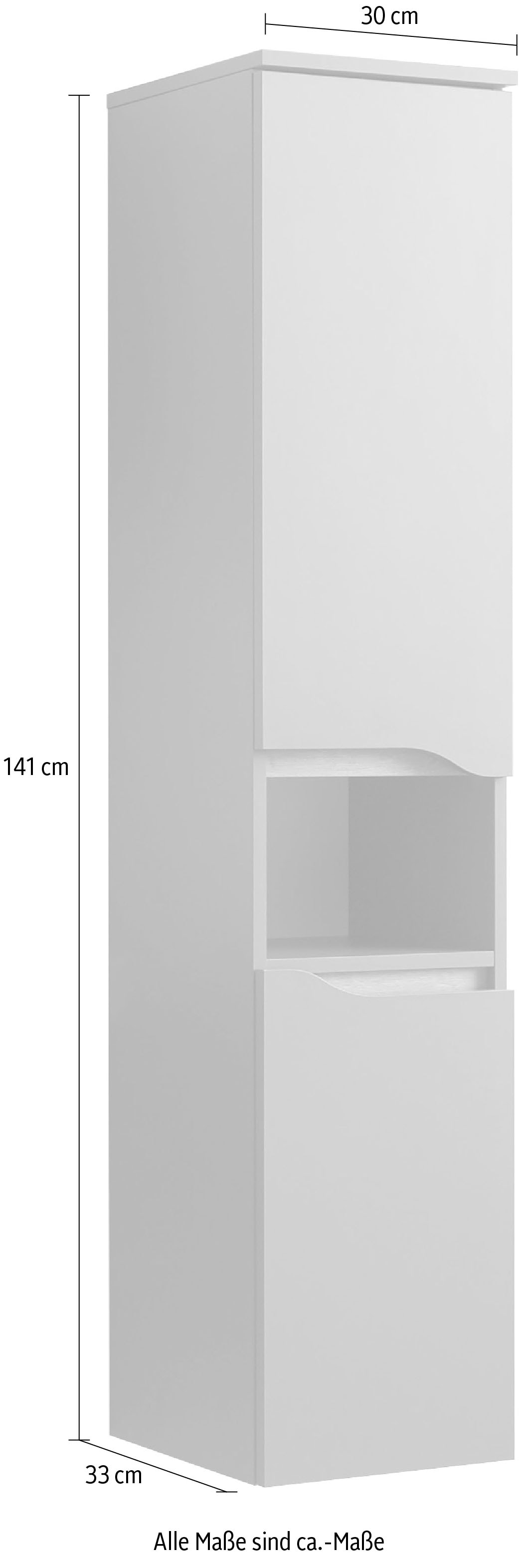 Saphir Midischrank »Quickset Badschrank 30 cm breit, 2 Türen, 1 Nische, 2 Einlegeböden« Badezimmer-Midischrank inkl. Türdämpfer, grifflos