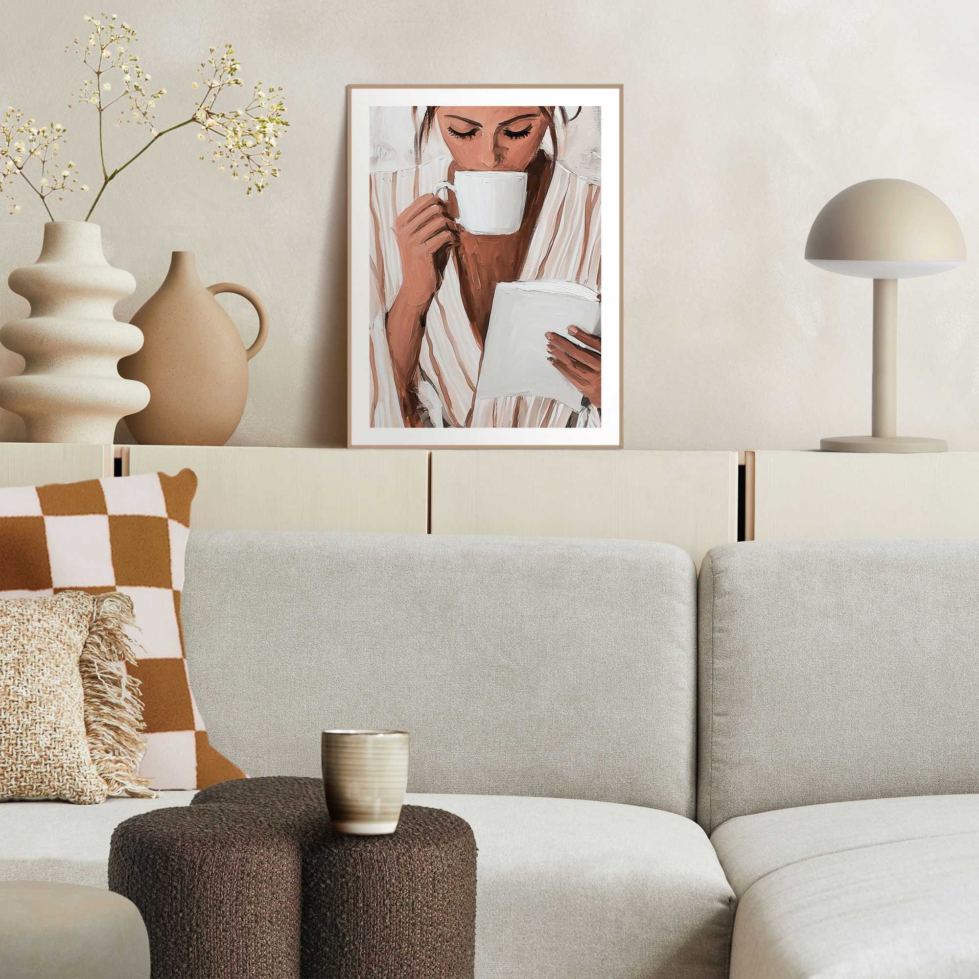 Reinders! Poster »Relaxing Time« Wohnzimmer - Frau - Kaffee - Lesen - Braun - MDF - Menschen - 30x40 cm
