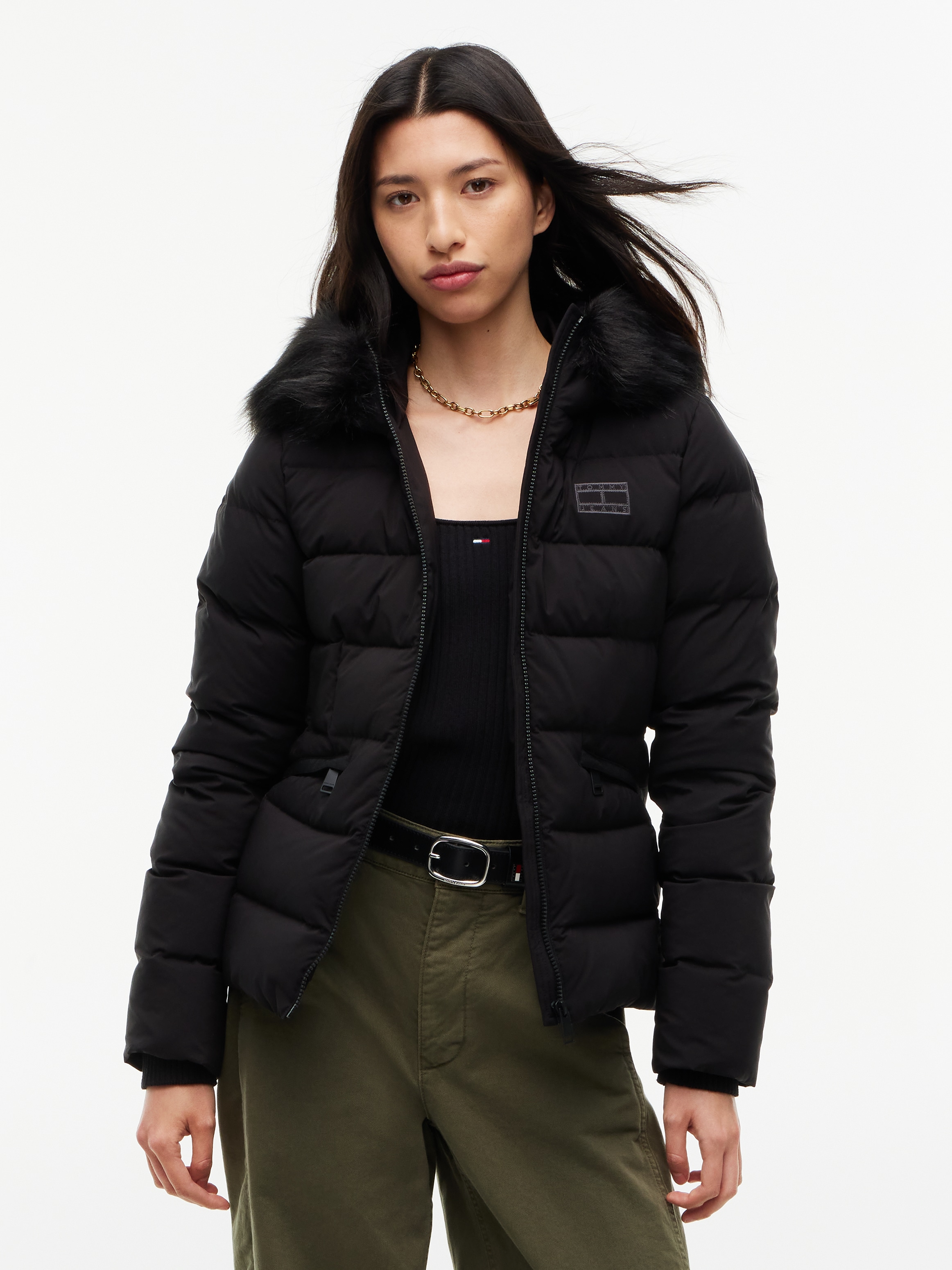 Image of Tommy Jeans Steppjacke "TJW SLIM HOOD PUFFER DOWN EXT" mit Kapuze Kunstfaser, slim fit