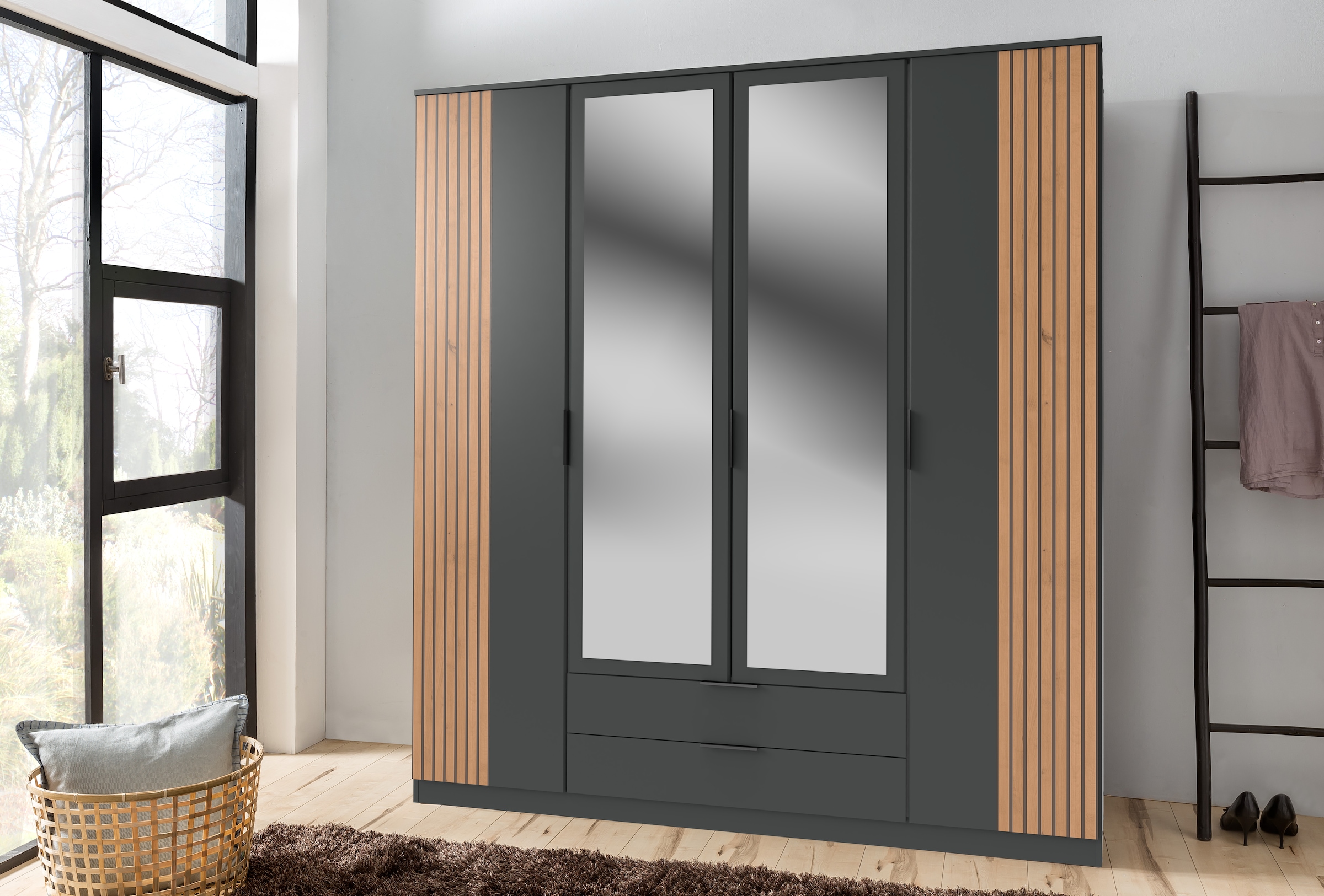 Wimex Drehtürenschrank »Lübeck«, Akustiklamellen Optik, mit Spiegeltüren, 135 oder 180cm breit