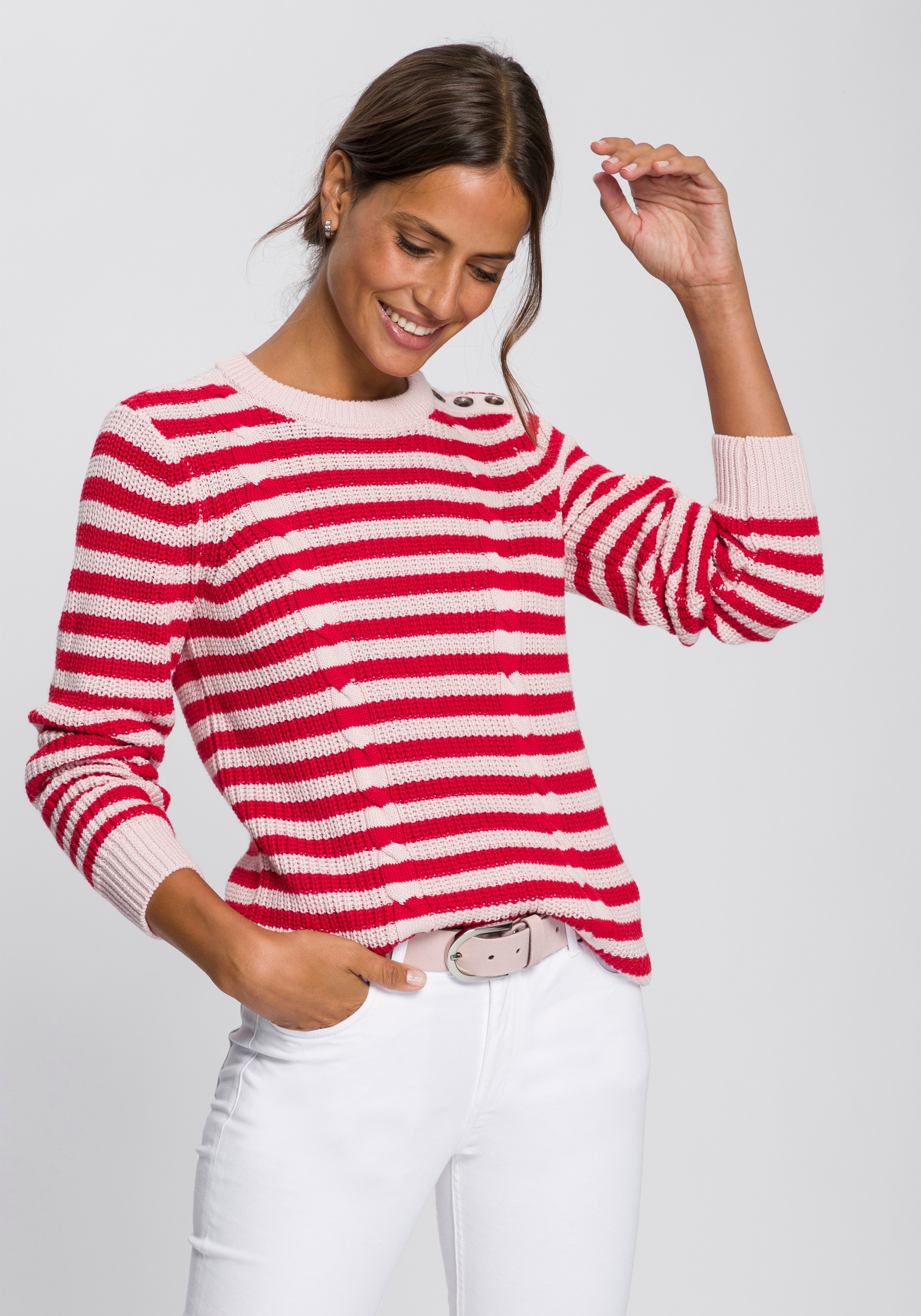 Image of TOM TAILOR Polo Team Streifenpullover, mit eingestrickten Zopfdetail bei Ackermann Versand Schweiz