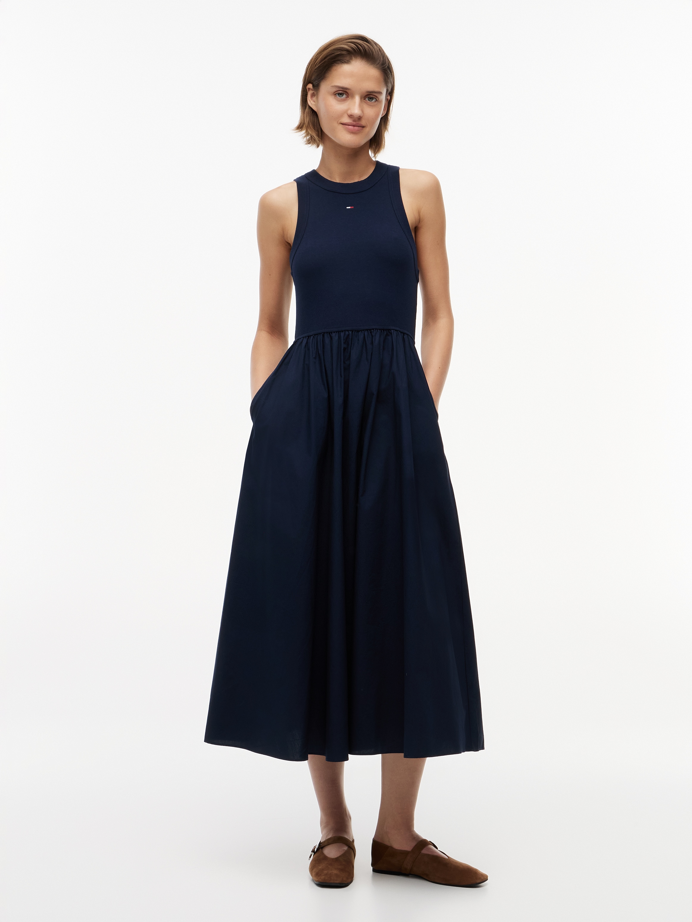 Image of Tommy Jeans Sommerkleid "TJW RIB POPLIN TANK DRESS EXT" Baumwolle, figurbetont, Oberteil in gerippter Struktur