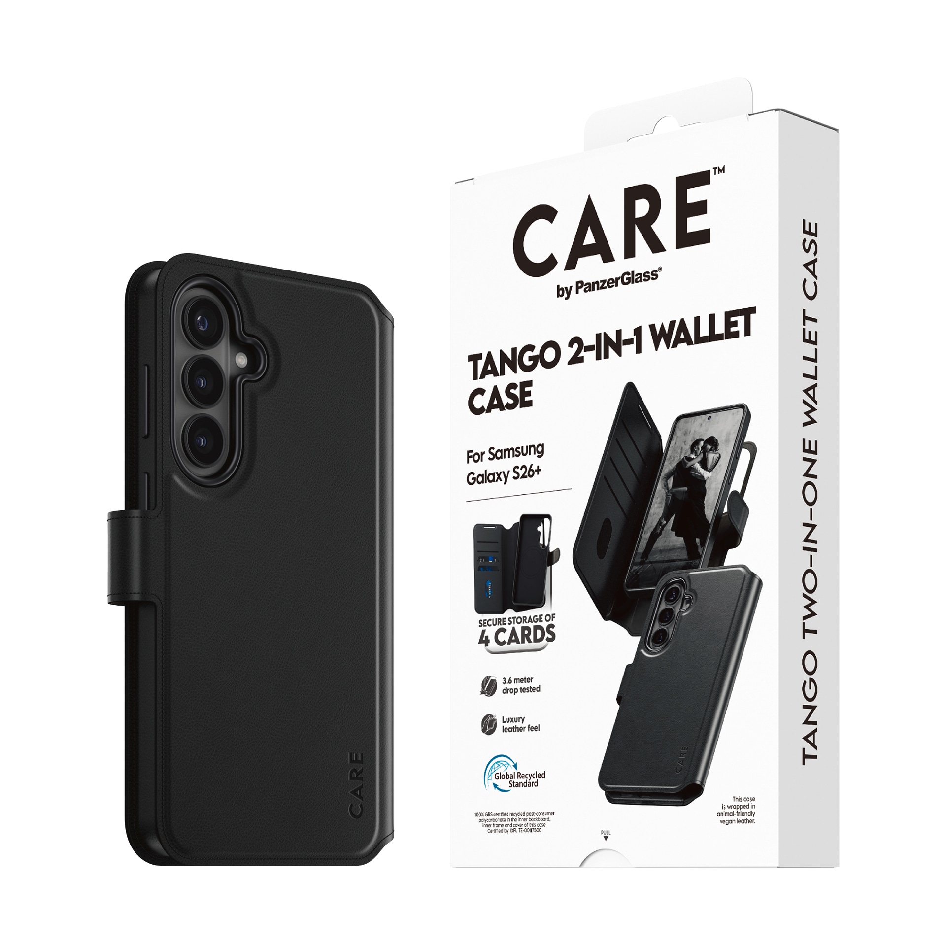 Image of CARE by PanzerGlass Handyhülle "Tango 2-in-1 Wallet Case mit Qi für Samsung Galaxy S26+" Smartphones Backcover, Schutzhülle, Handyschutzhülle, Case, Schutzcase, stossfest