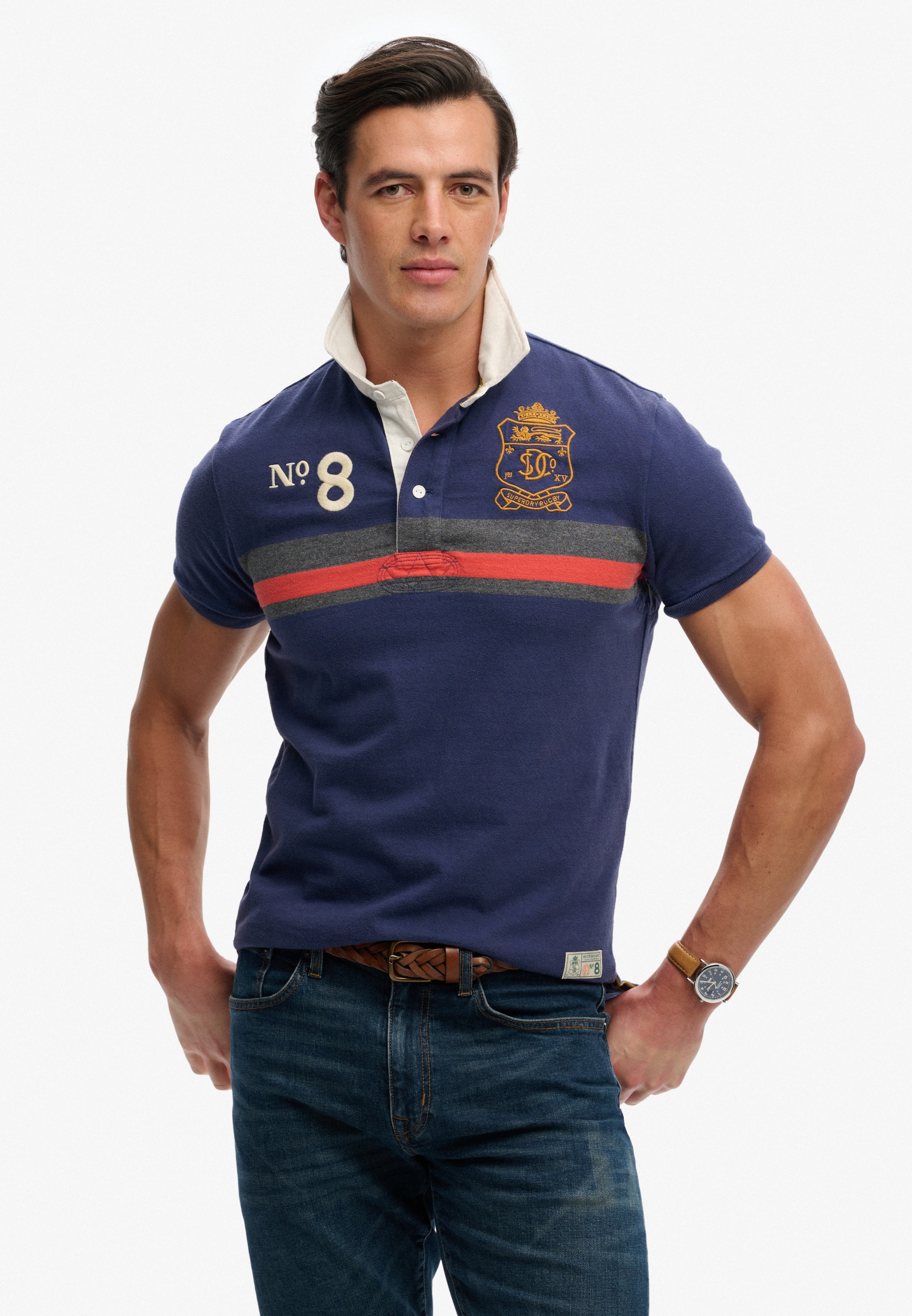 Superdry Polo »DOUBLE EMBLEM JERSEY SS RUGBY« dans le style rugby tendance
