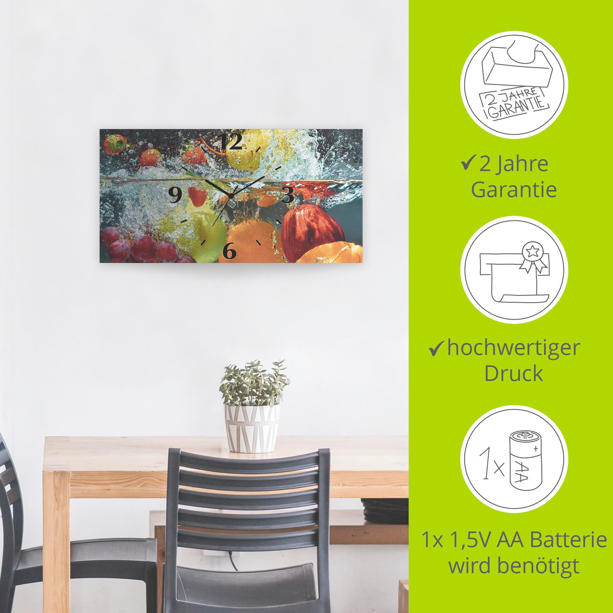 Artland Horloge murale »Spritzendes Obst auf dem Wasser« wahlweise mit Quarz- oder Funkuhrwerk, lautlos ohne Tickgeräusche
