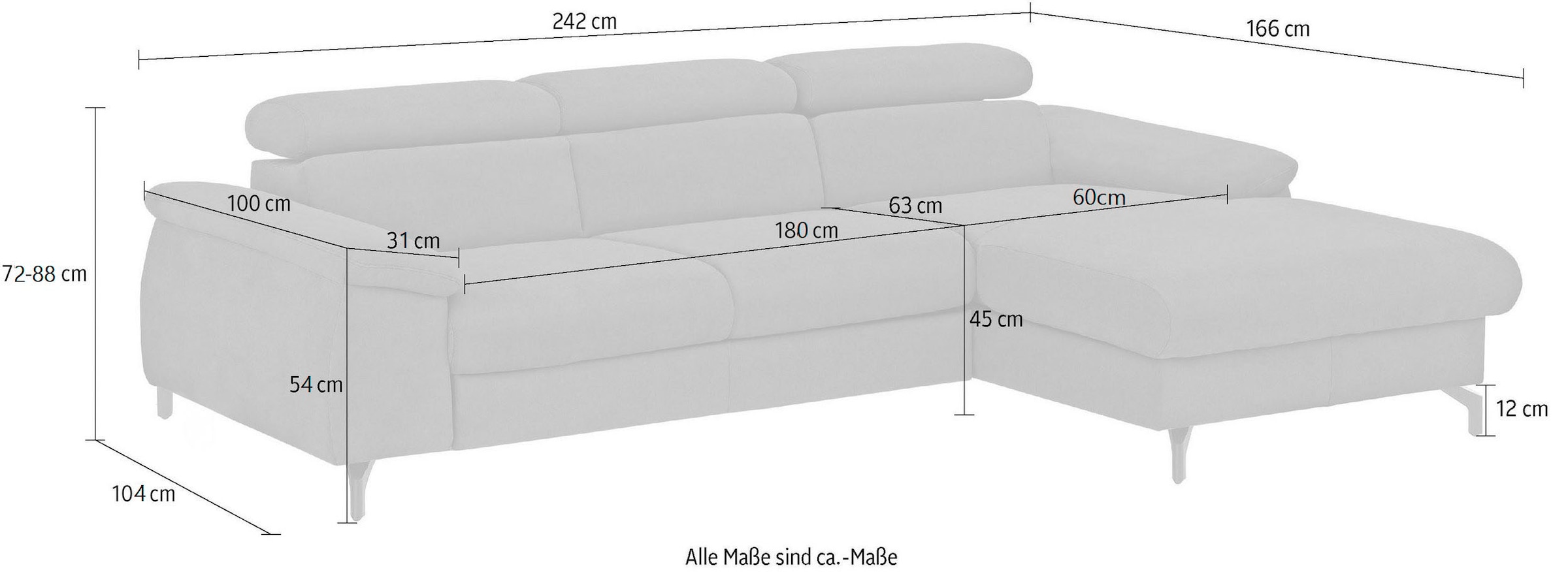 COTTA Canapé d'angle »Kitty L-Form, B: 242 cm« mit Kopfteilverstellung, optional Bettfunktion & Bettkasten