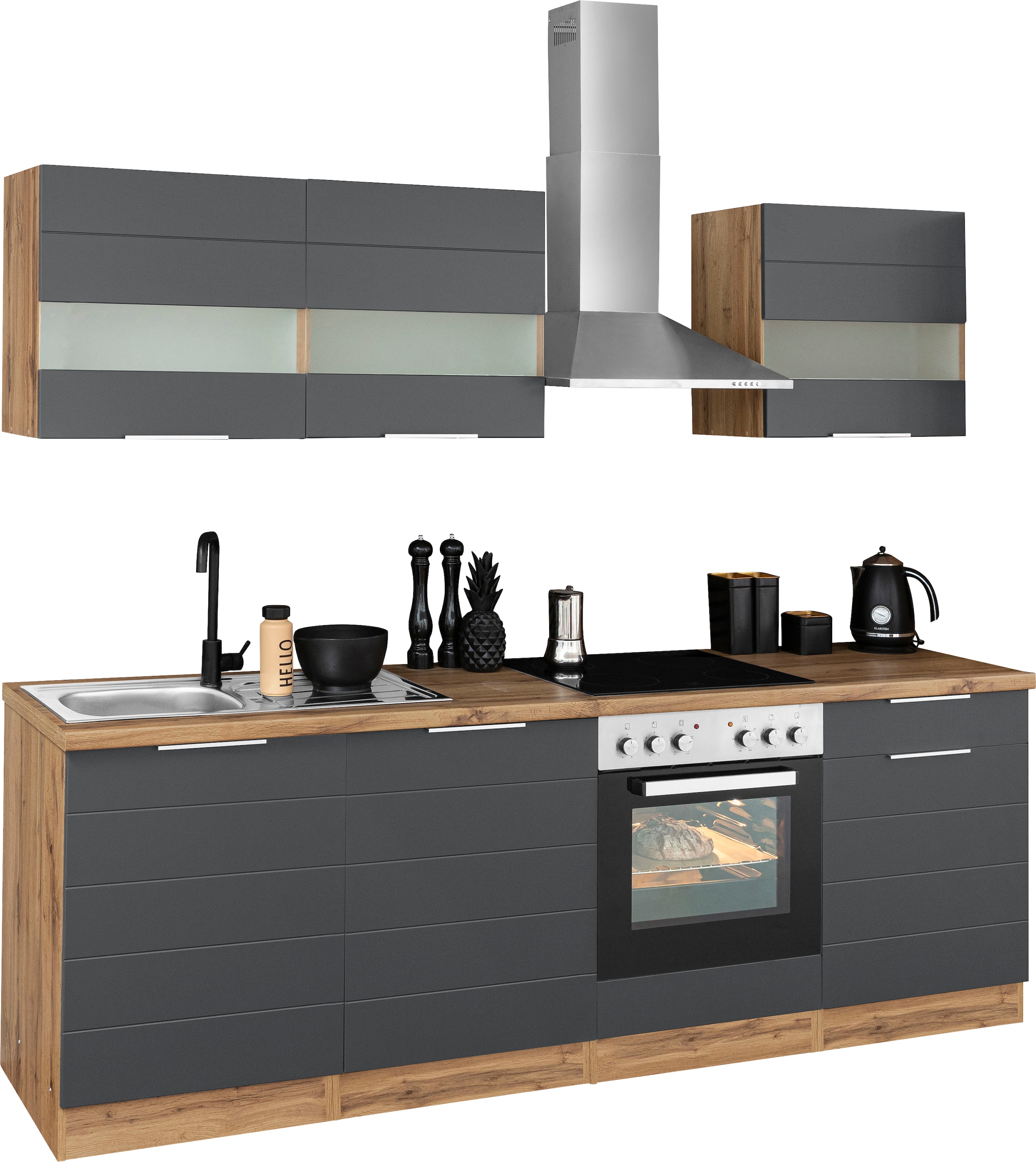 KOCHSTATION Kitchenette »KS-Luhe« 240 cm de large, au choix avec ou sans appareils électroniques, façades MDF fraisées