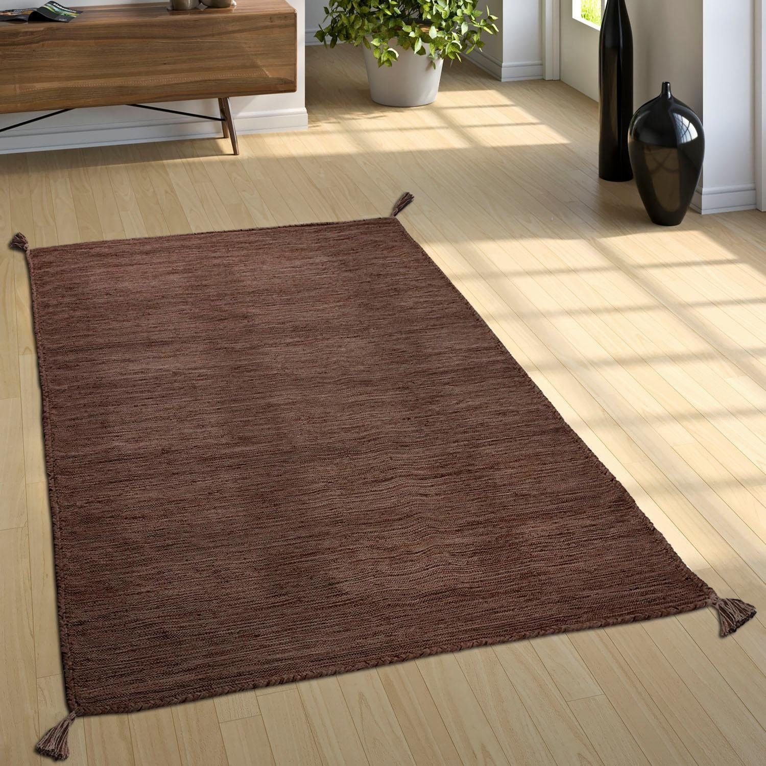 Paco Home Teppich »Kilim 210«, rechteckig, Handgwebt, Flachgewebe, reine Baumwolle, handgewebt, Uni Farben