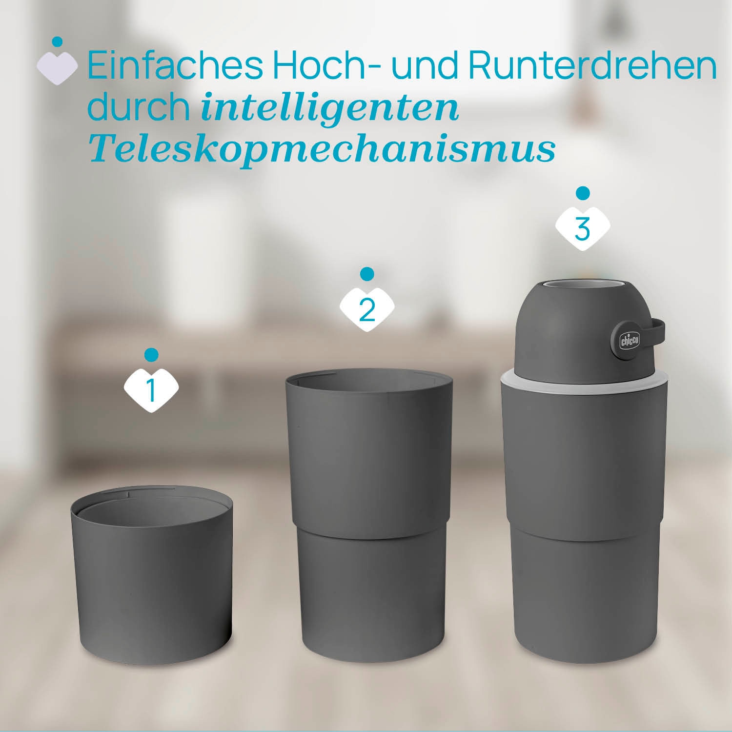 Chicco Seau à couches »Teleskop, Odour off XL« inklusive 1 Pck. Müllbeutel Odour Off und einem Müllbeutelspender