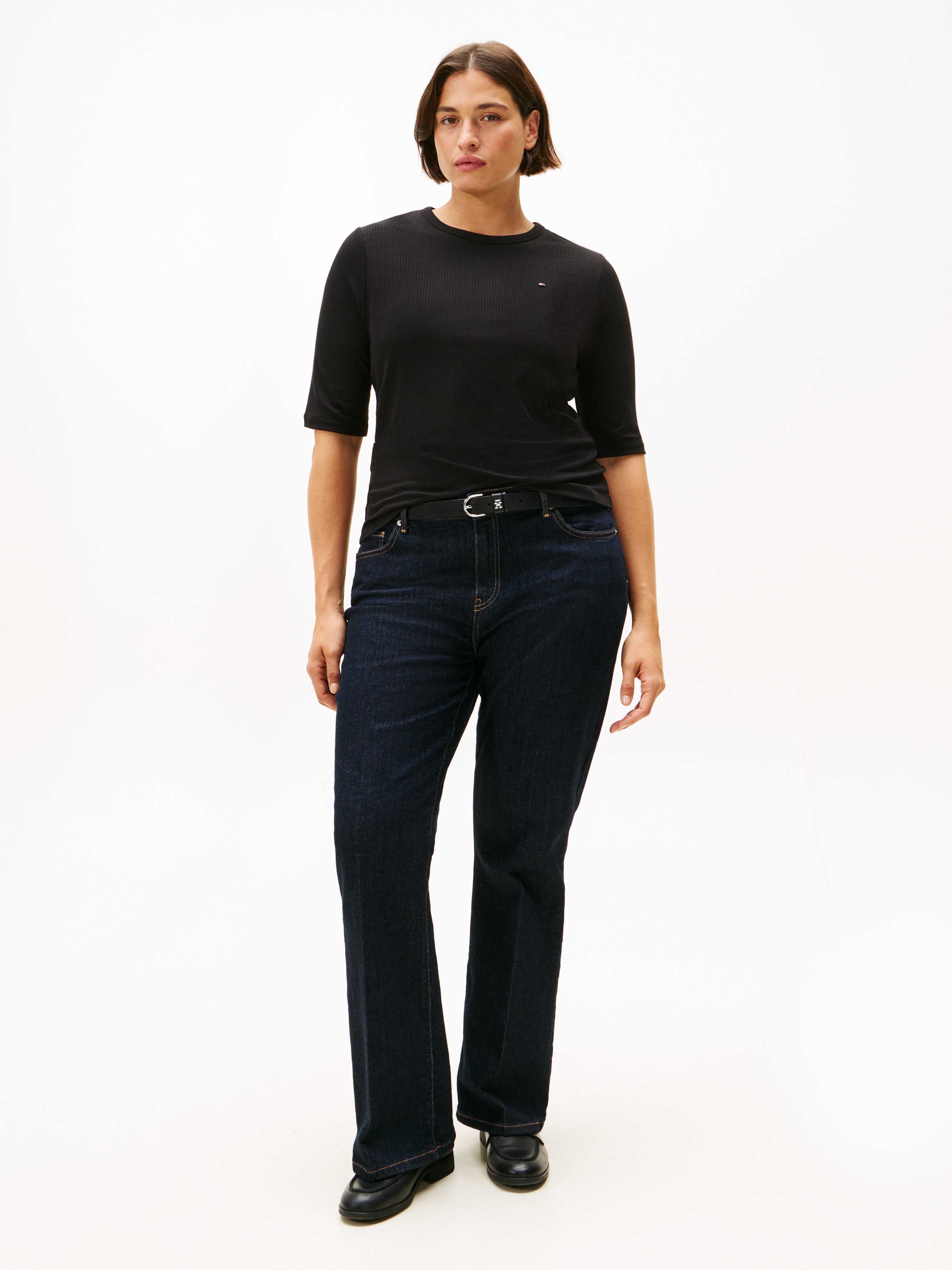 Tommy Hilfiger Curve Kurzarmshirt »CRV SLIM 5X2 RIB C-NK 1/2 SLV« in grossen Grössen, in gerippter Struktur