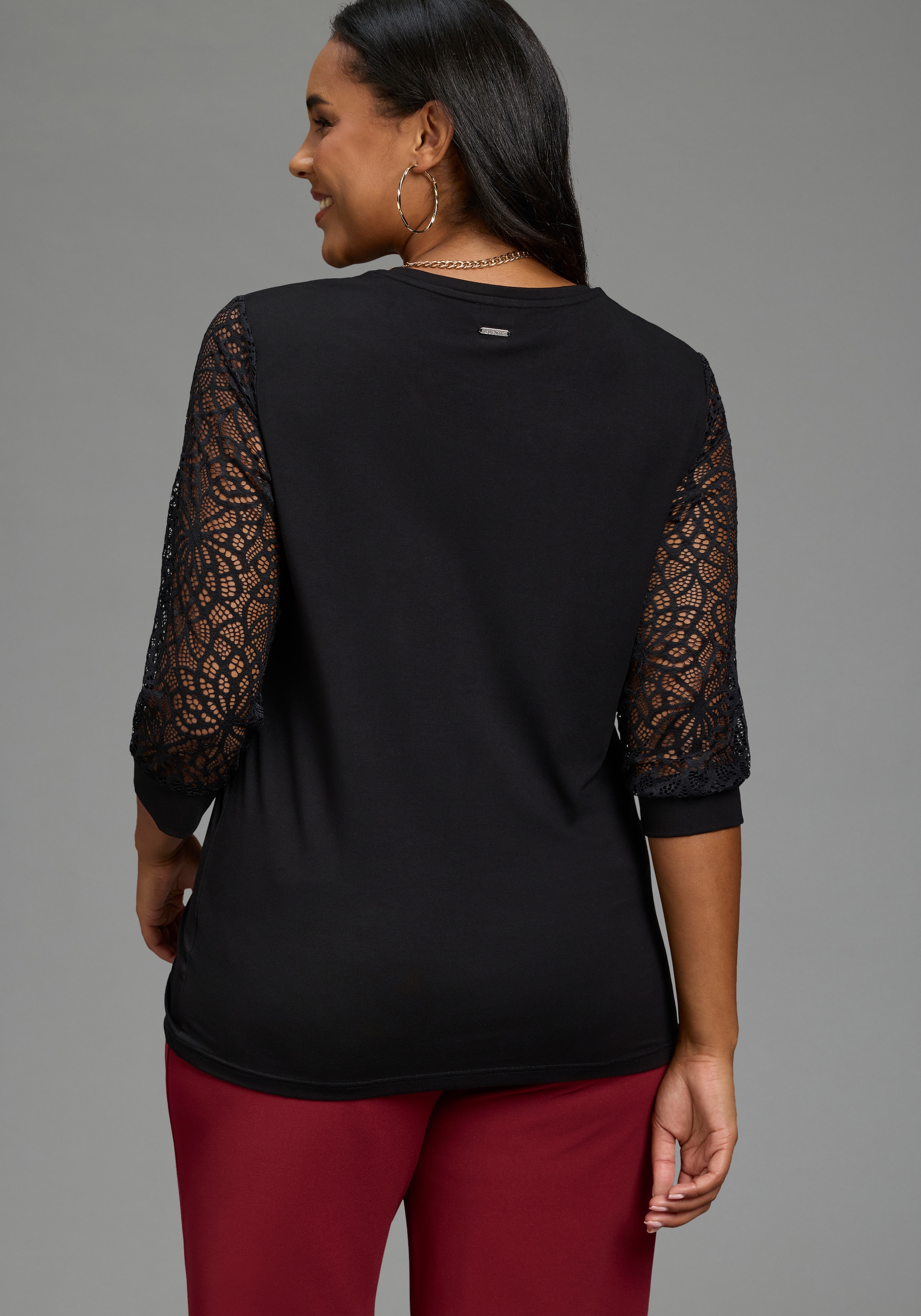Laura Scott CURVE Chemise en dentelle »Grosse Grössen« coupe ajustée, avec manches bouffantes, manches 3/4, col rond