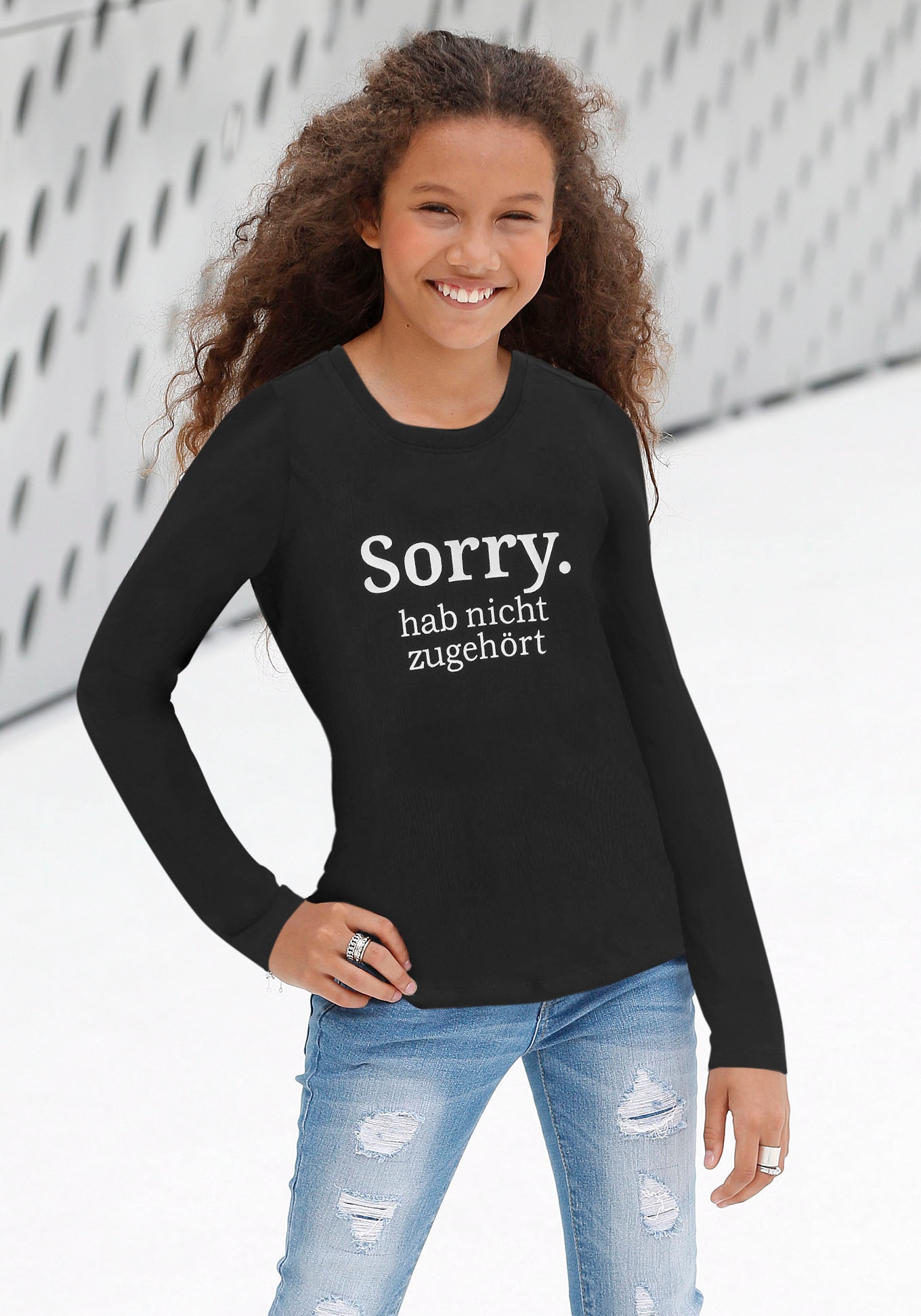 KIDSWORLD Langarmshirt »Sorry. hab nicht zugehört«, Langarm, Basic-Passform, mit peppigem Druck und Statements