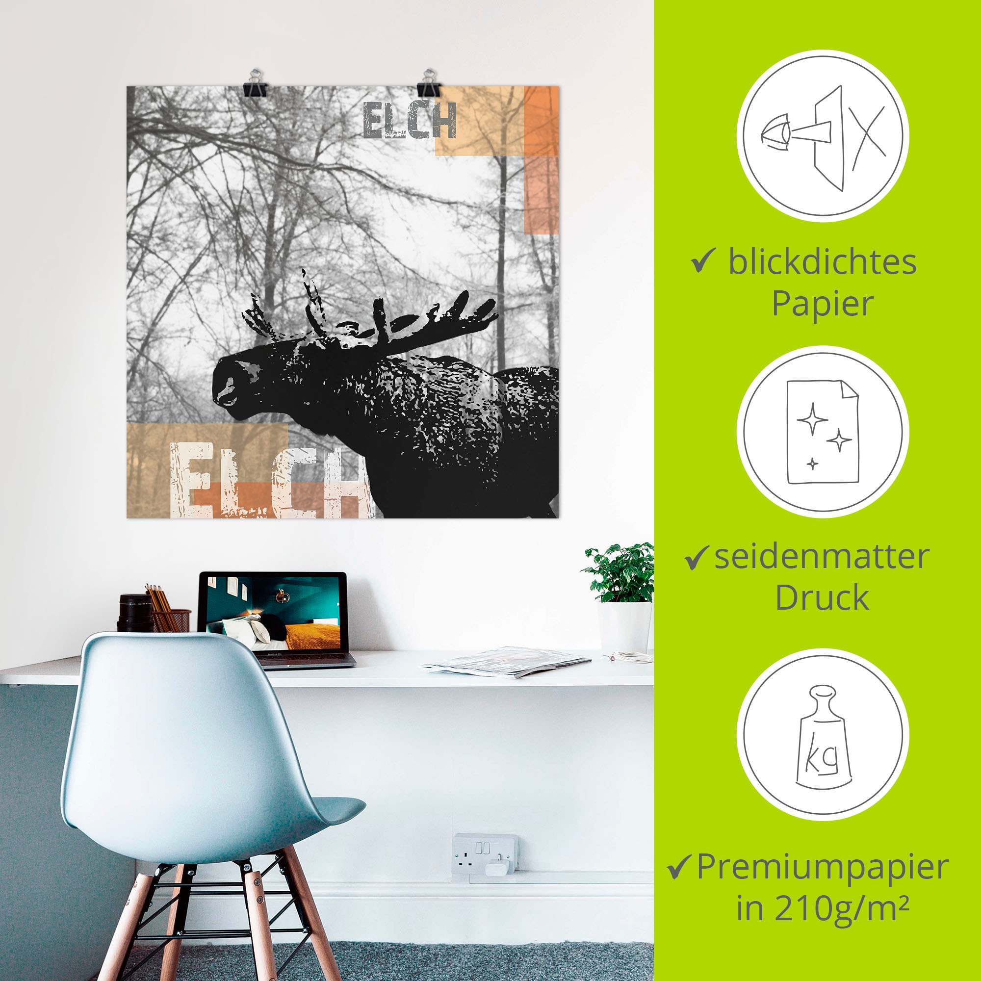Artland Poster »Elch«, Wildtiere, (1 St.), als Alubild, Leinwandbild, Wandaufkleber oder Poster in versch. Grössen
