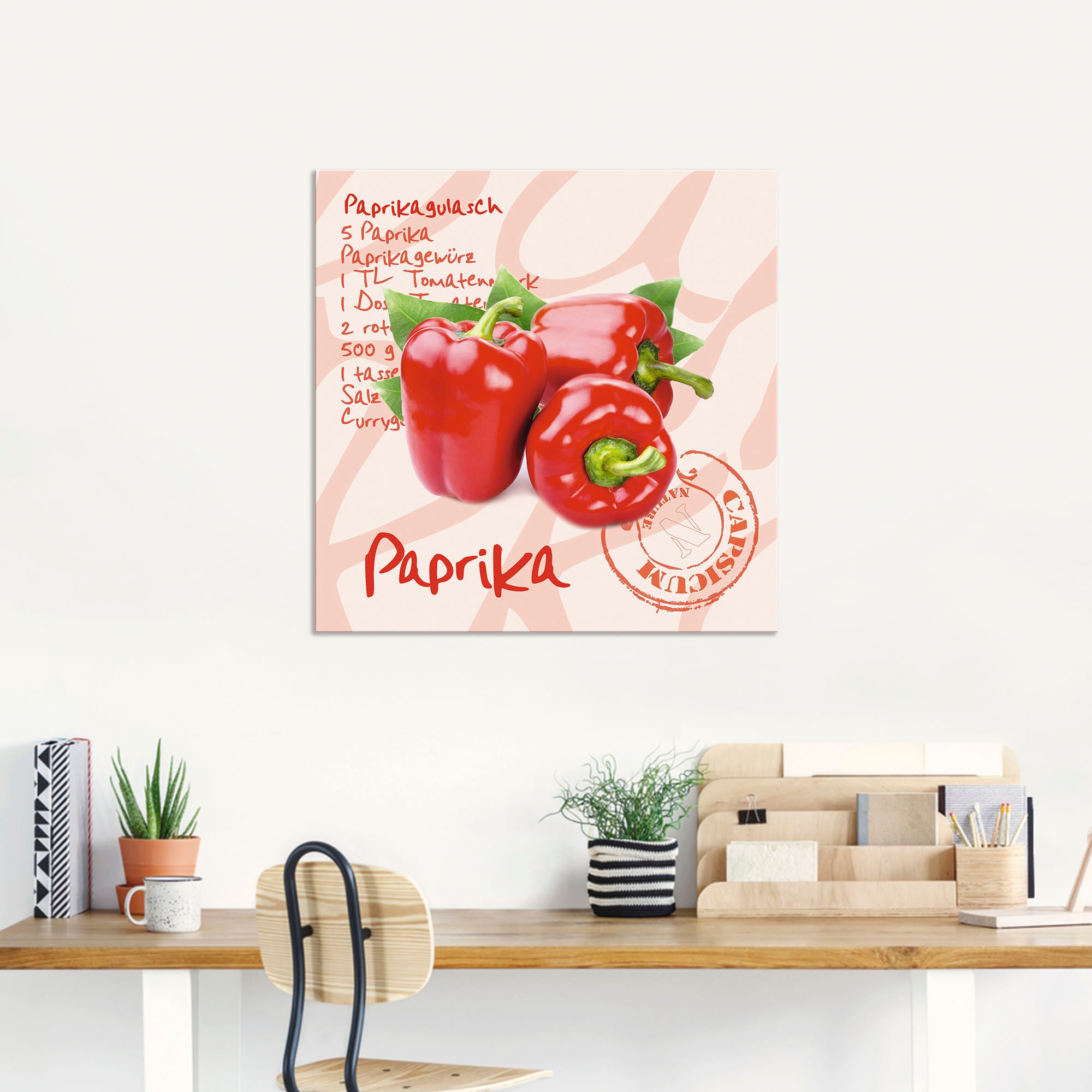 Artland Alu-Dibond-Druck "Paprika liegt auf weißen Untergrund" Lebensmittel 1 Stk. tlg. für Innen- und Außenbereich geeignet, Outdoorbild