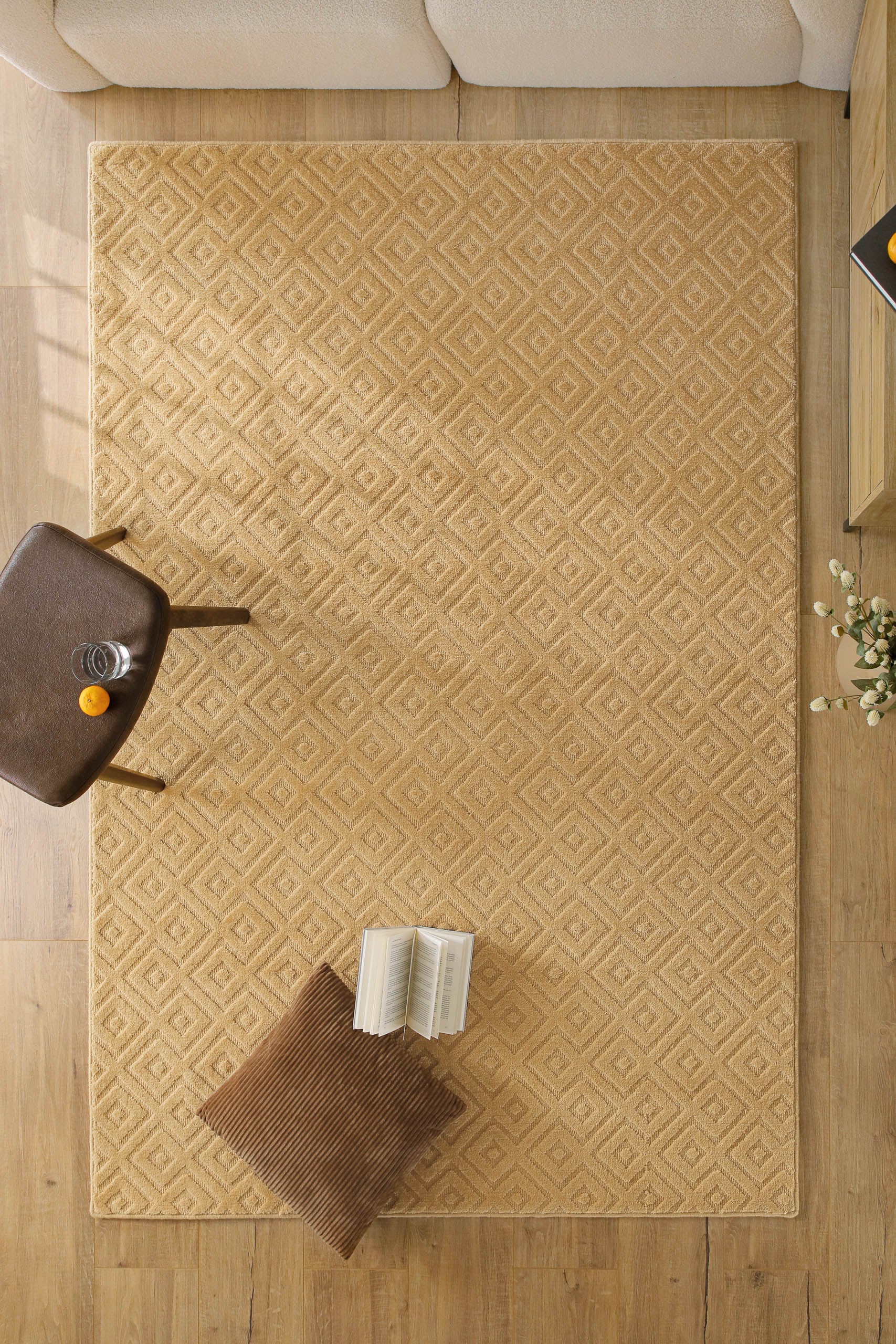 Image of Wecon home Teppich "Castello TWO" rechteckig 7 mm Höhe Schurwolle, Kurzflor mit Hoch-Tief-Effekt, Wohnzimmer, Rautenmuster