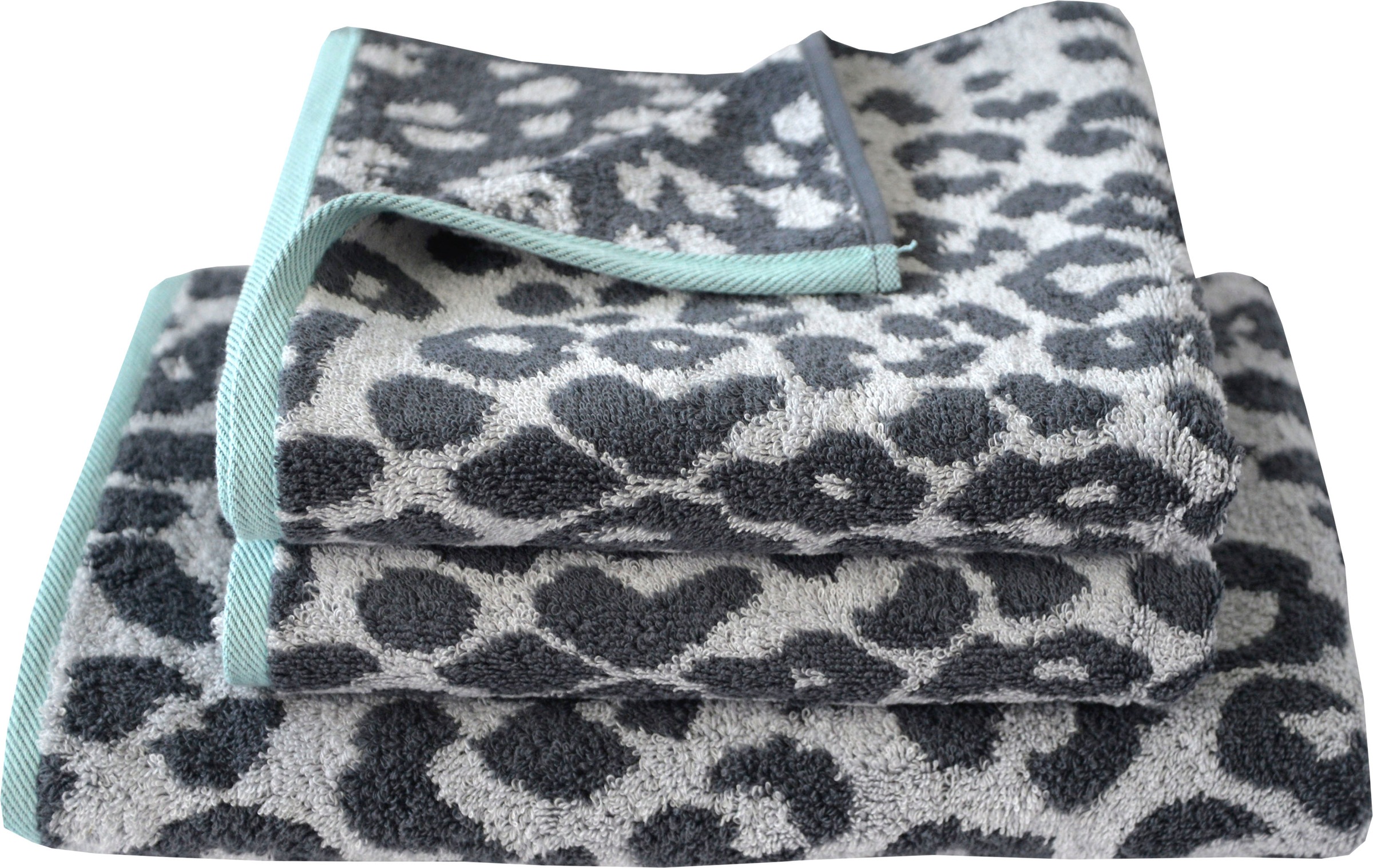 Image of Dyckhoff Handtuch Set "Cool Mint Leo" Set 3 Stk. Walkfrottier mit Leoparden-Muster, Duschtuch, Handtücher