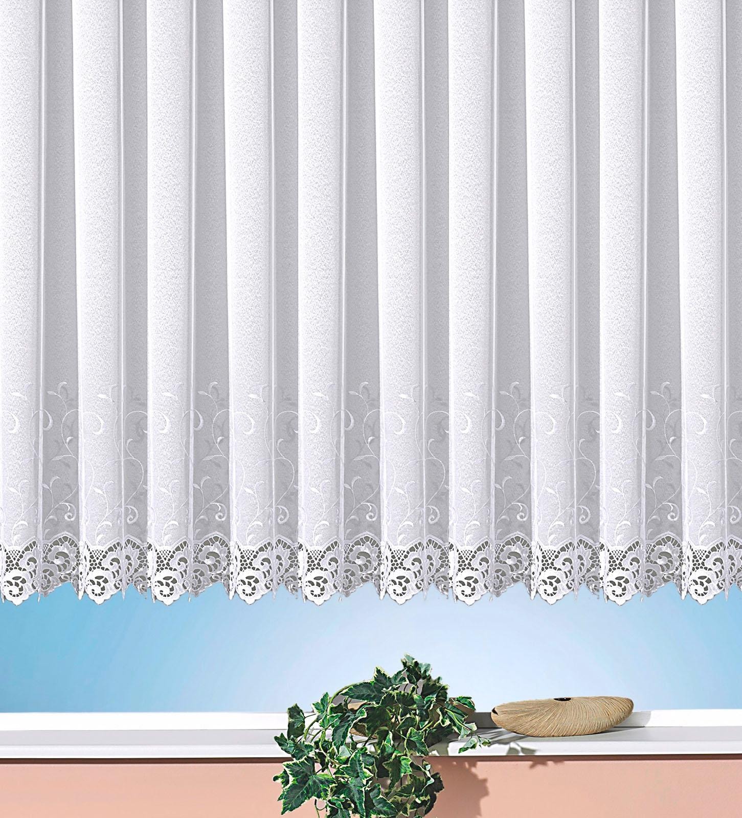 Image of Weckbrodt Gardine "Elina" Kräuselband 1 Stk. tlg. echte Stickerei, Makramee, halbtransparent, Bordüre, gebogt, Store